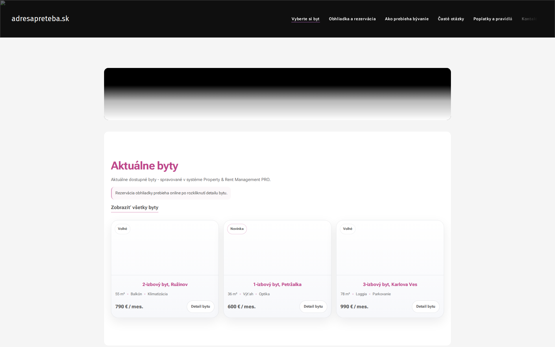 Náhľad webu adresapreteba.sk