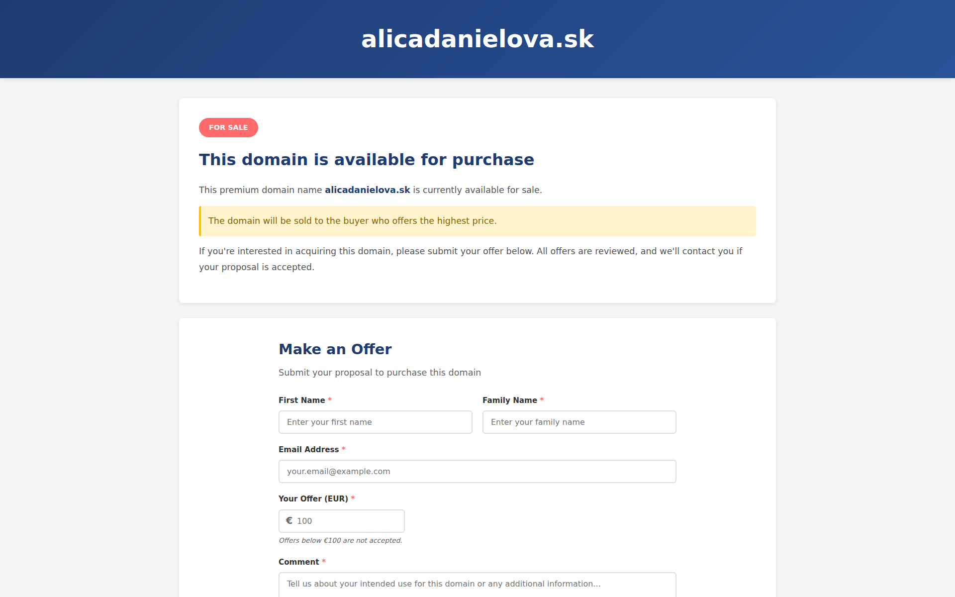 Náhľad webu alicadanielova.sk