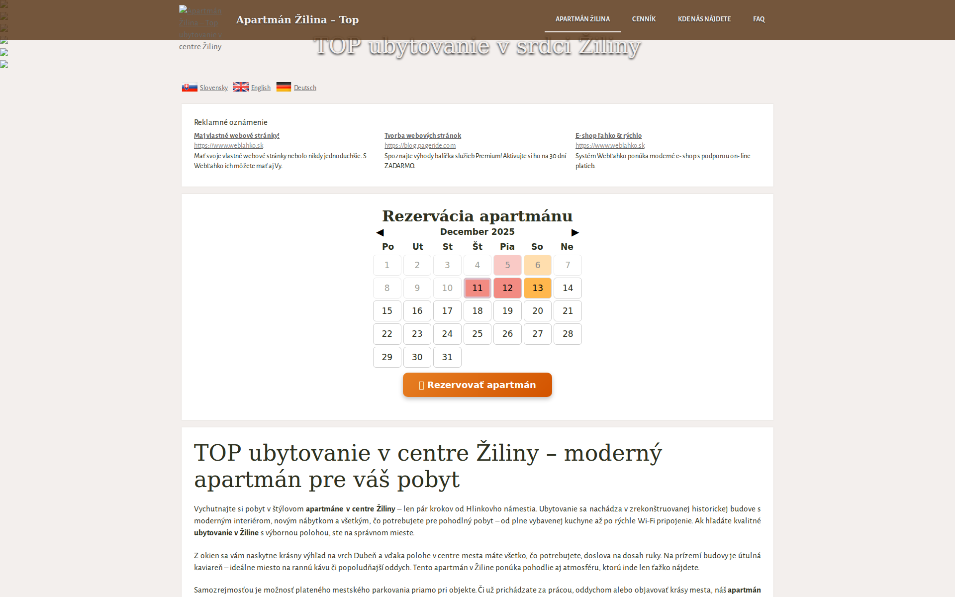 Náhľad webu apartman-zilina.sk