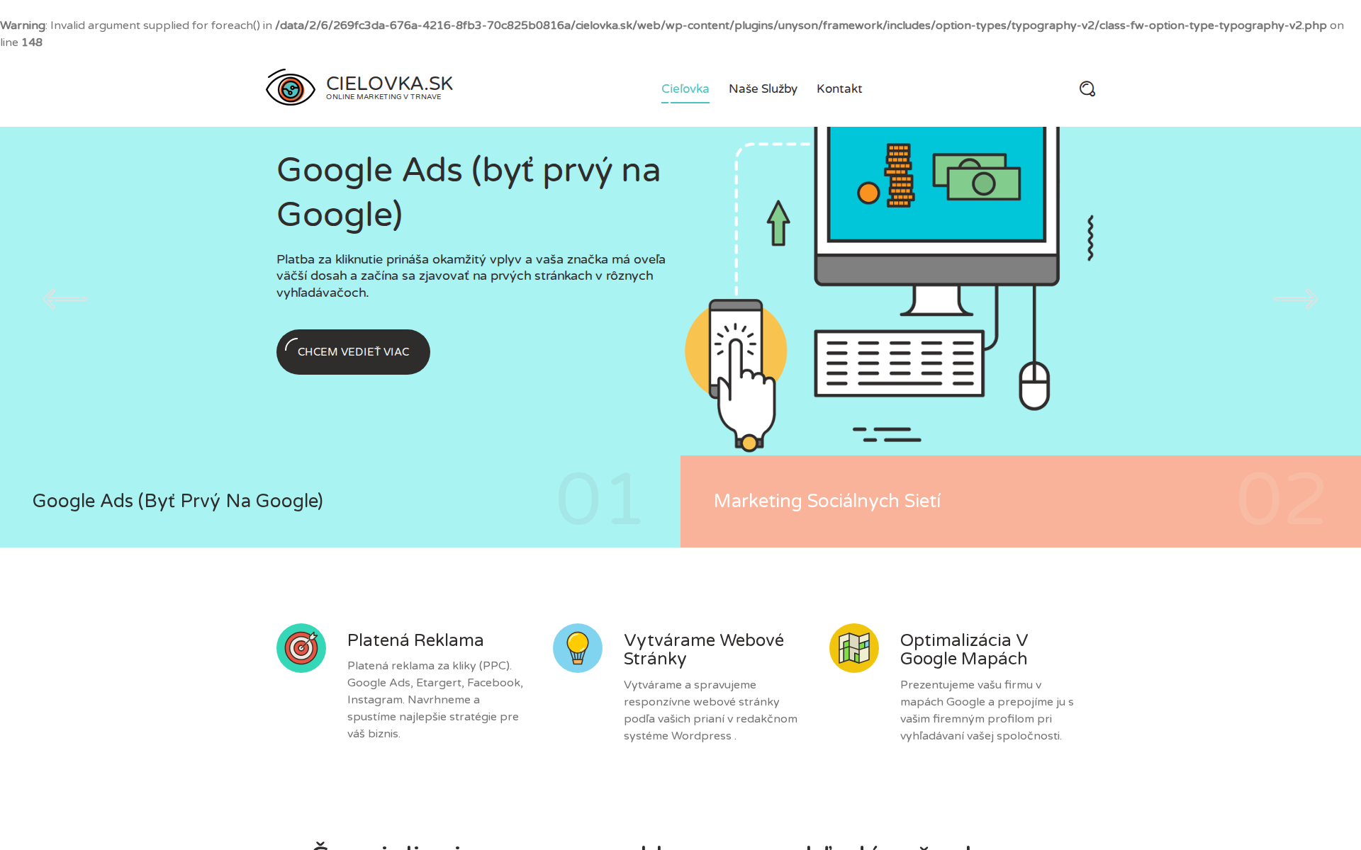 Náhľad webu cielovka.sk