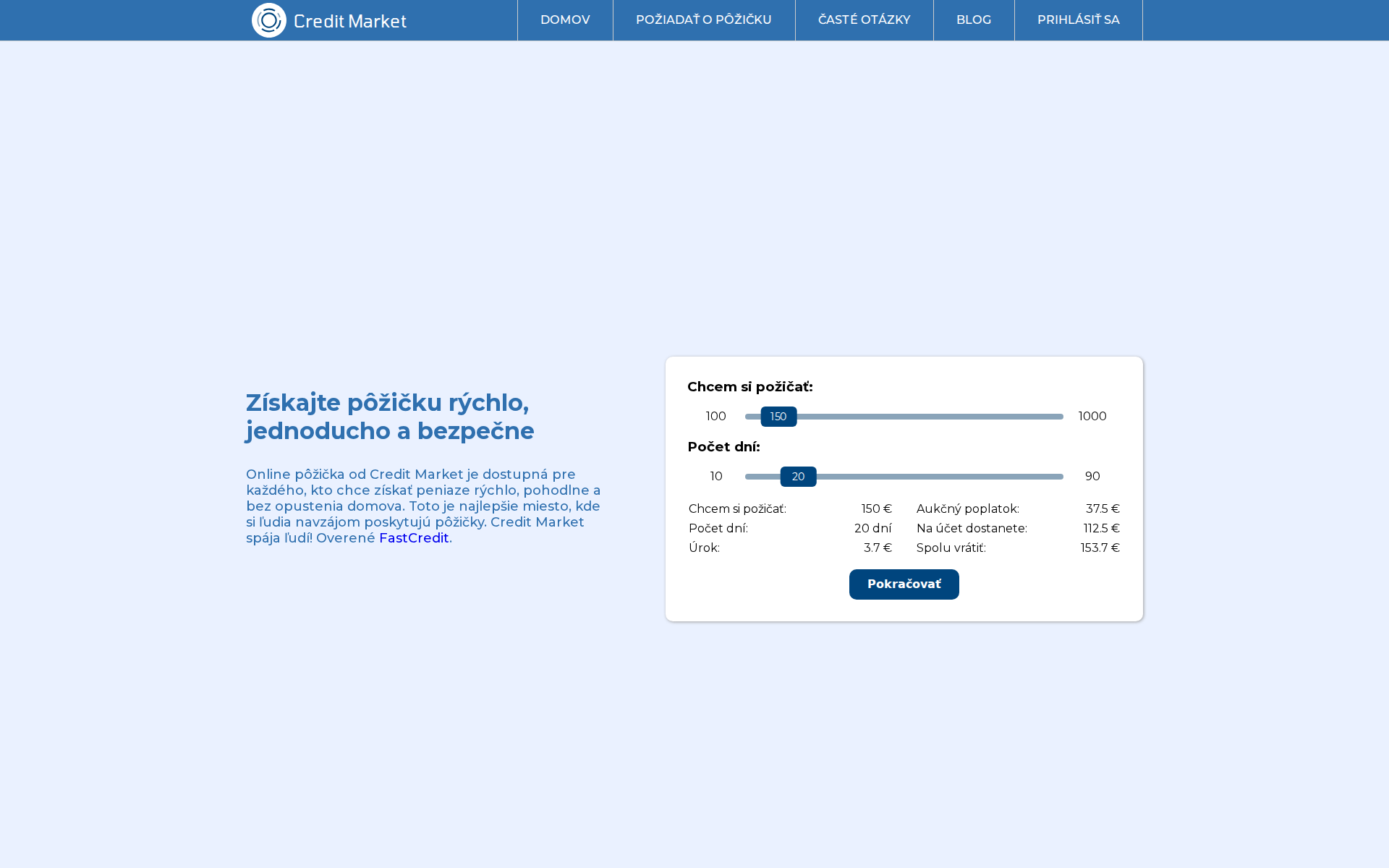 Náhľad webu creditmarket.sk