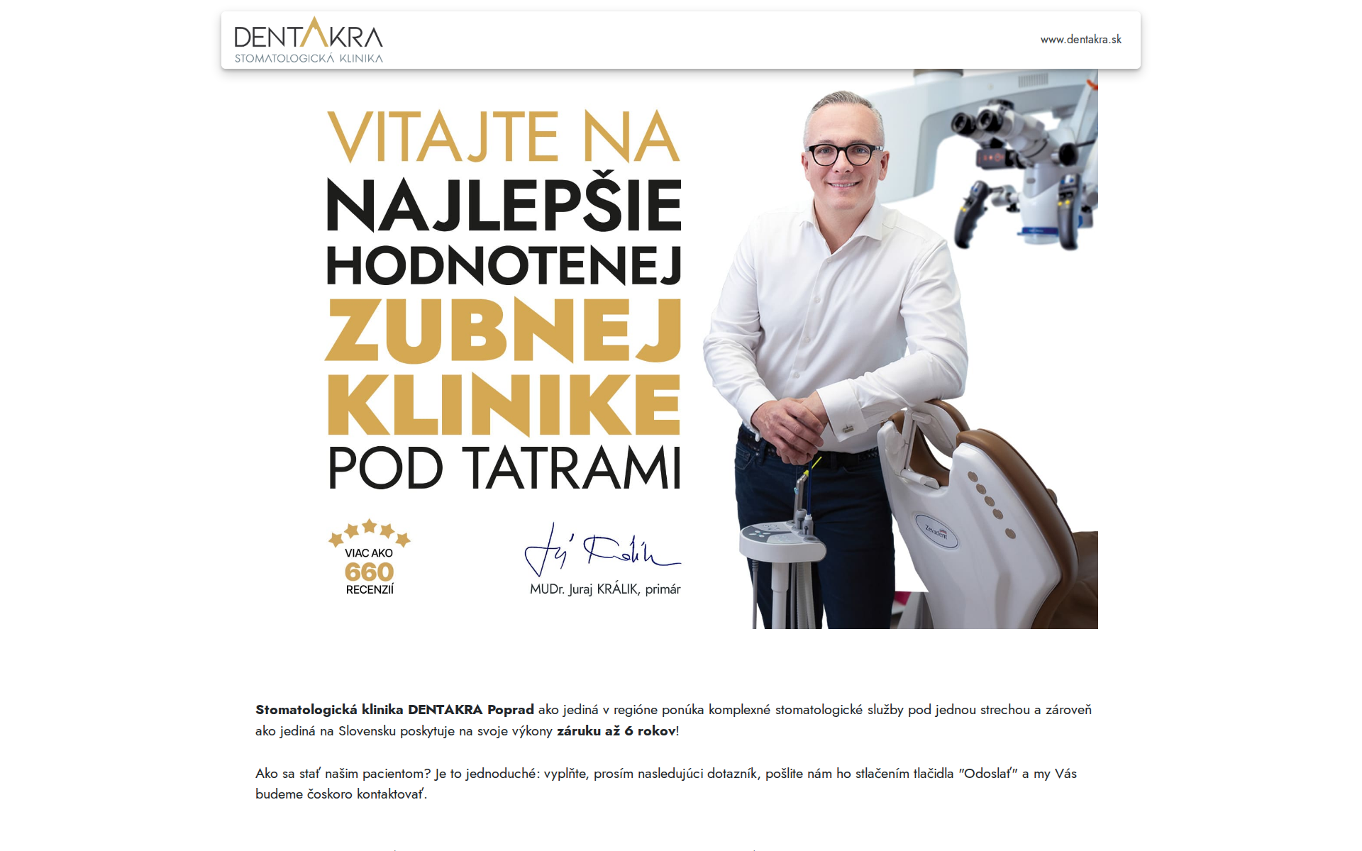 Náhľad webu dentakra.sk