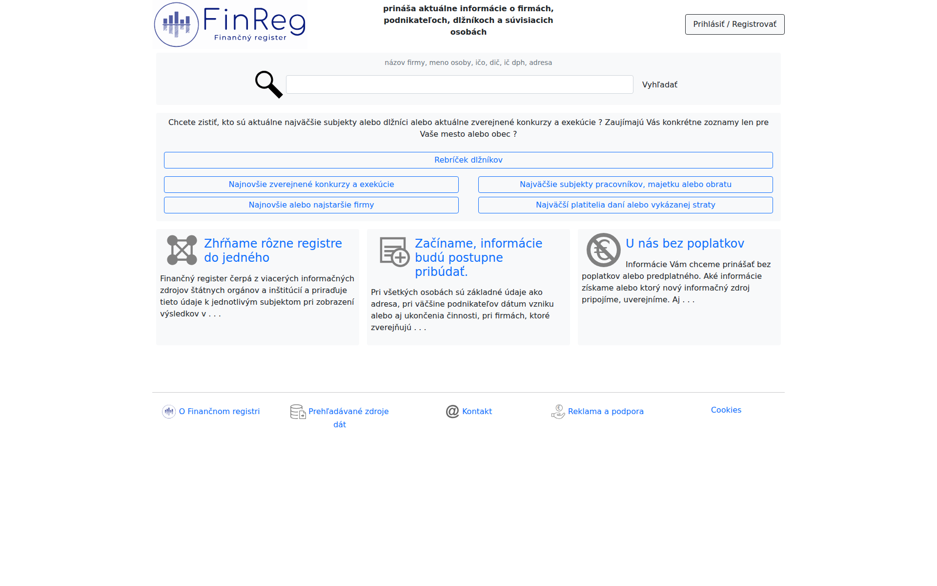 Náhľad webu finreg.sk