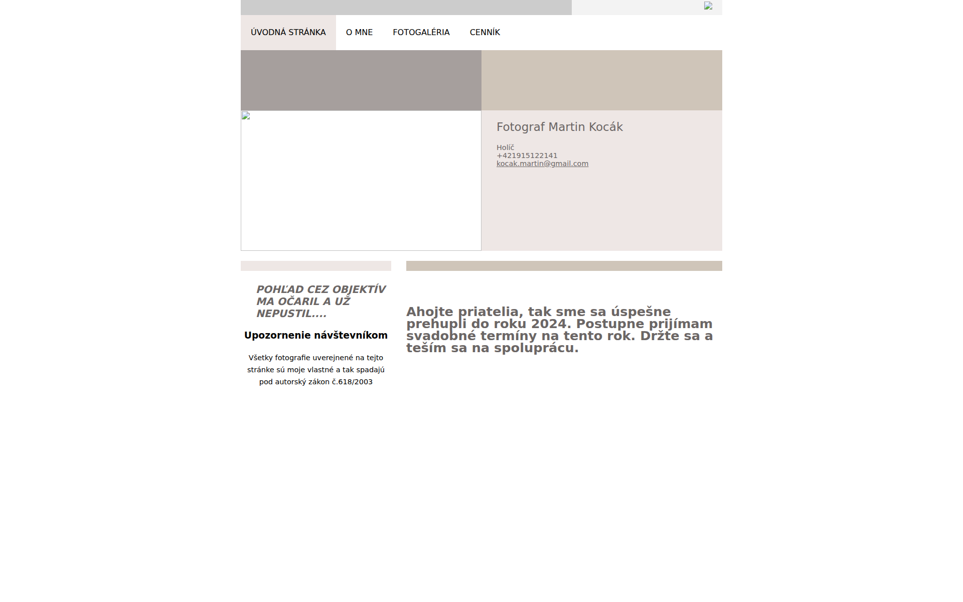 Náhľad webu fotografmartinkocak.sk