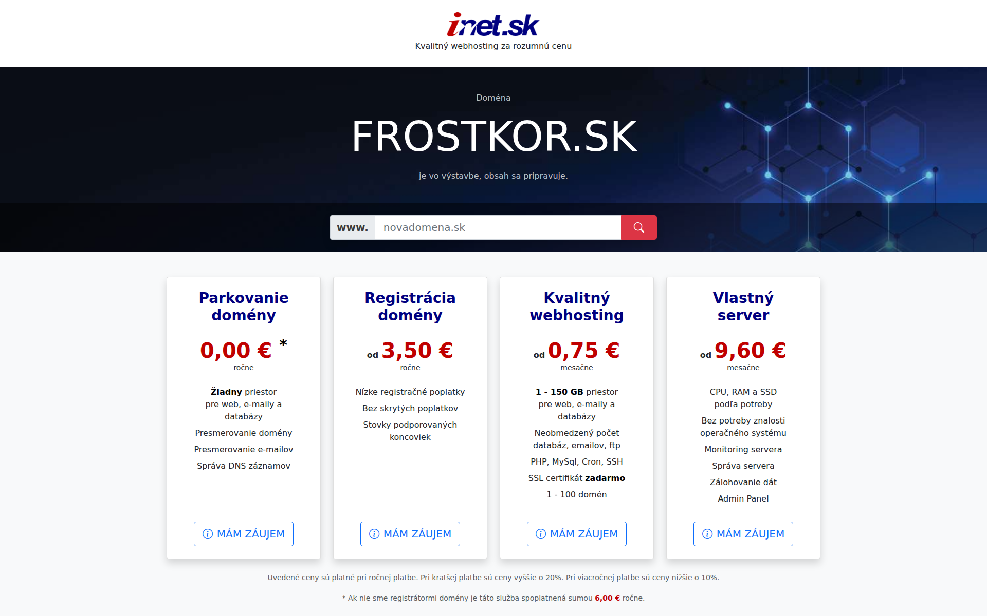 Náhľad webu frostkor.sk