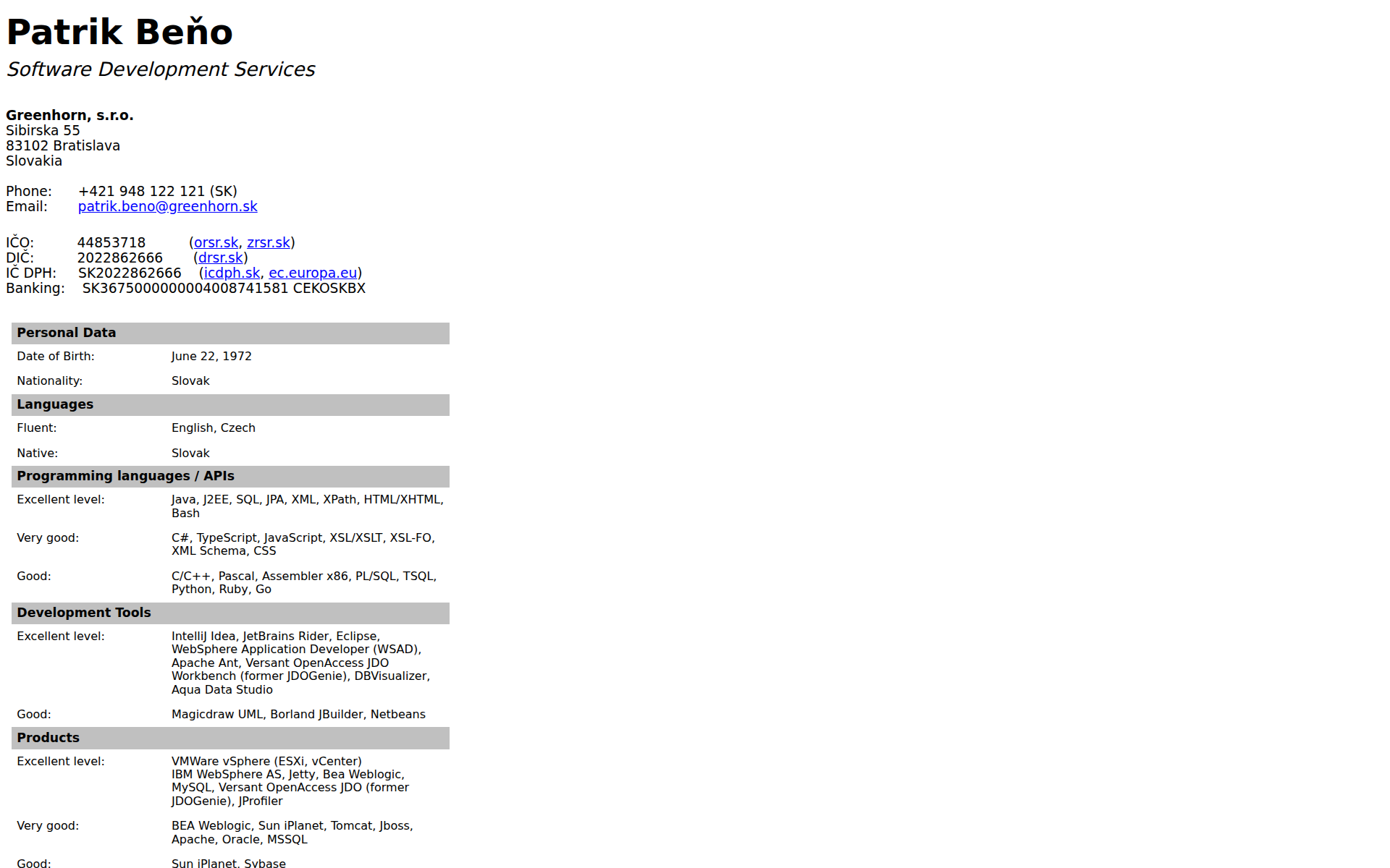 Náhľad webu greenhorn.sk