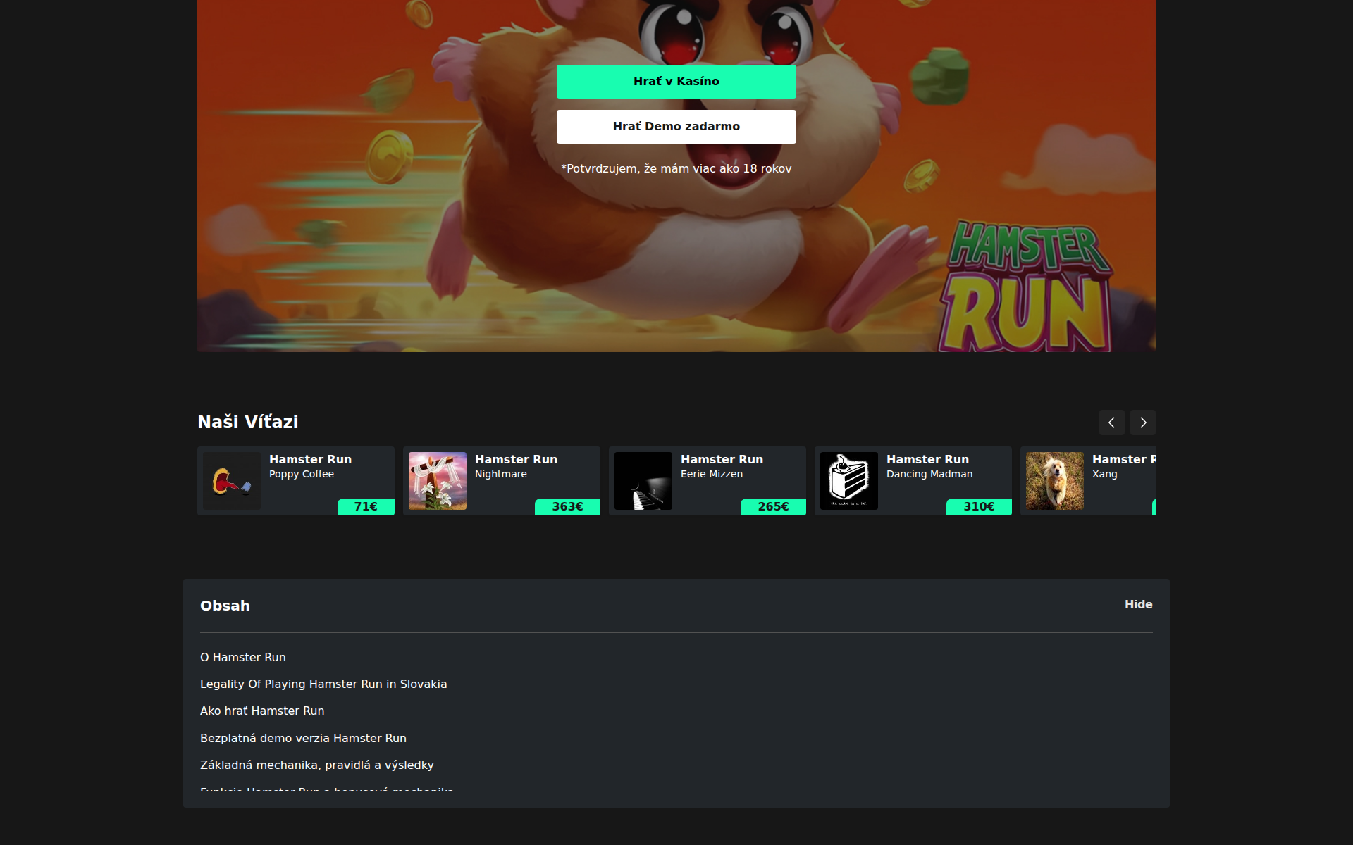 Náhľad webu hamsterrungame.sk