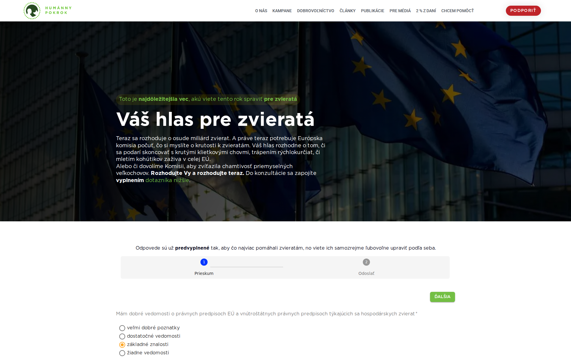 Náhľad webu hlasprezvierata.sk