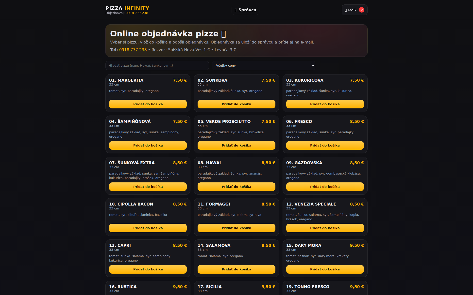 Náhľad webu infinitypizza.sk