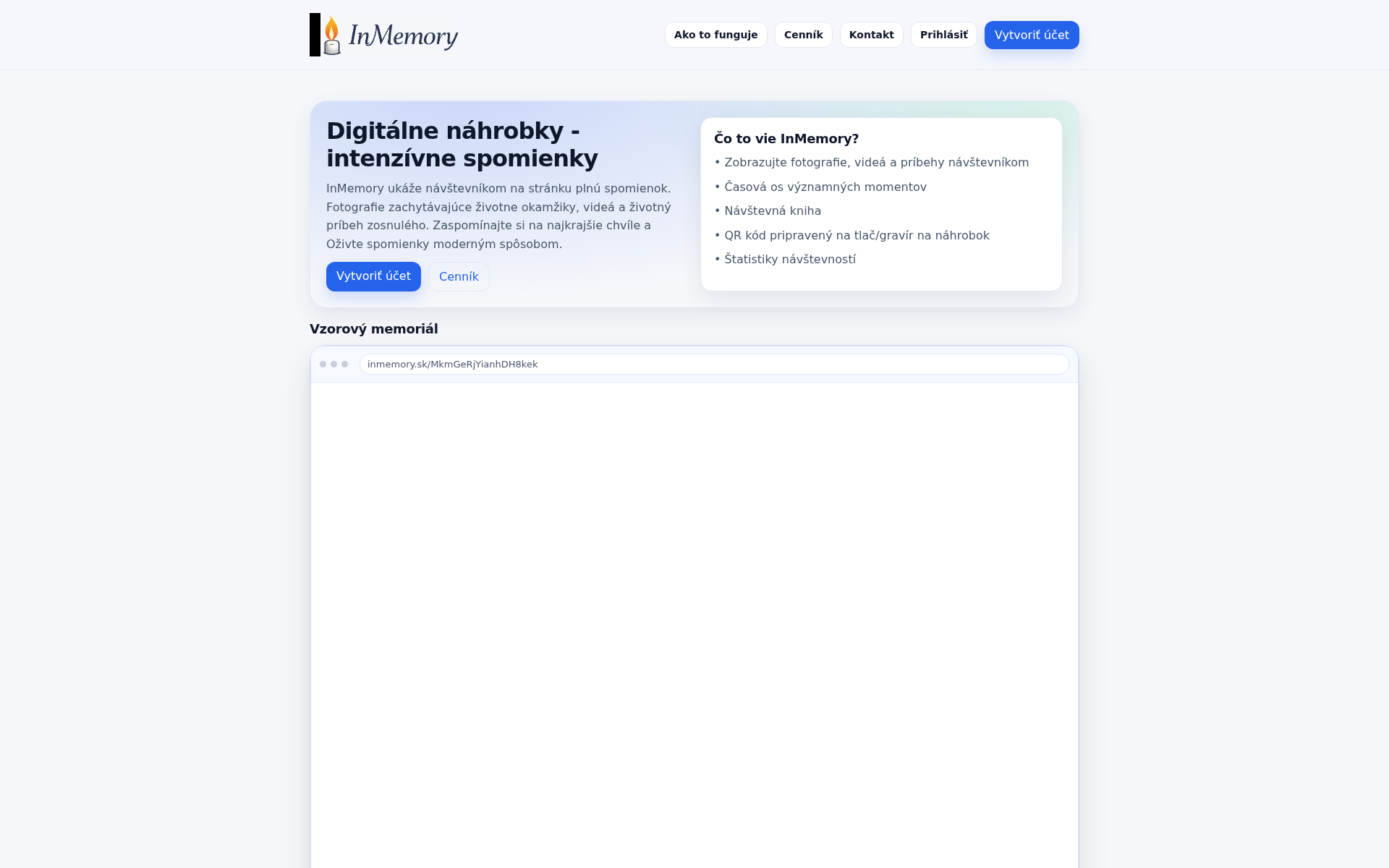 Náhľad webu inmemory.sk