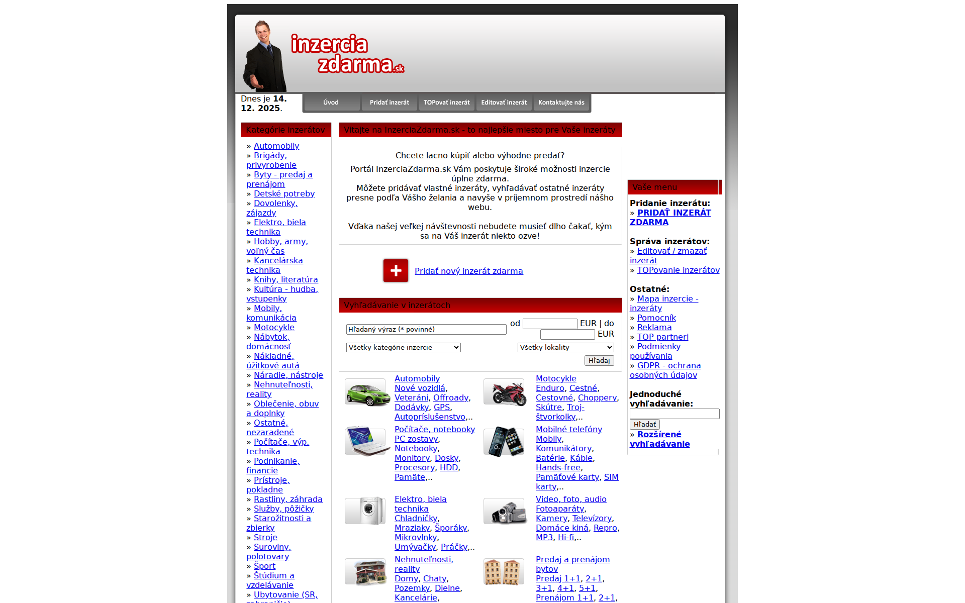 Náhľad webu inzerciazdarma.sk