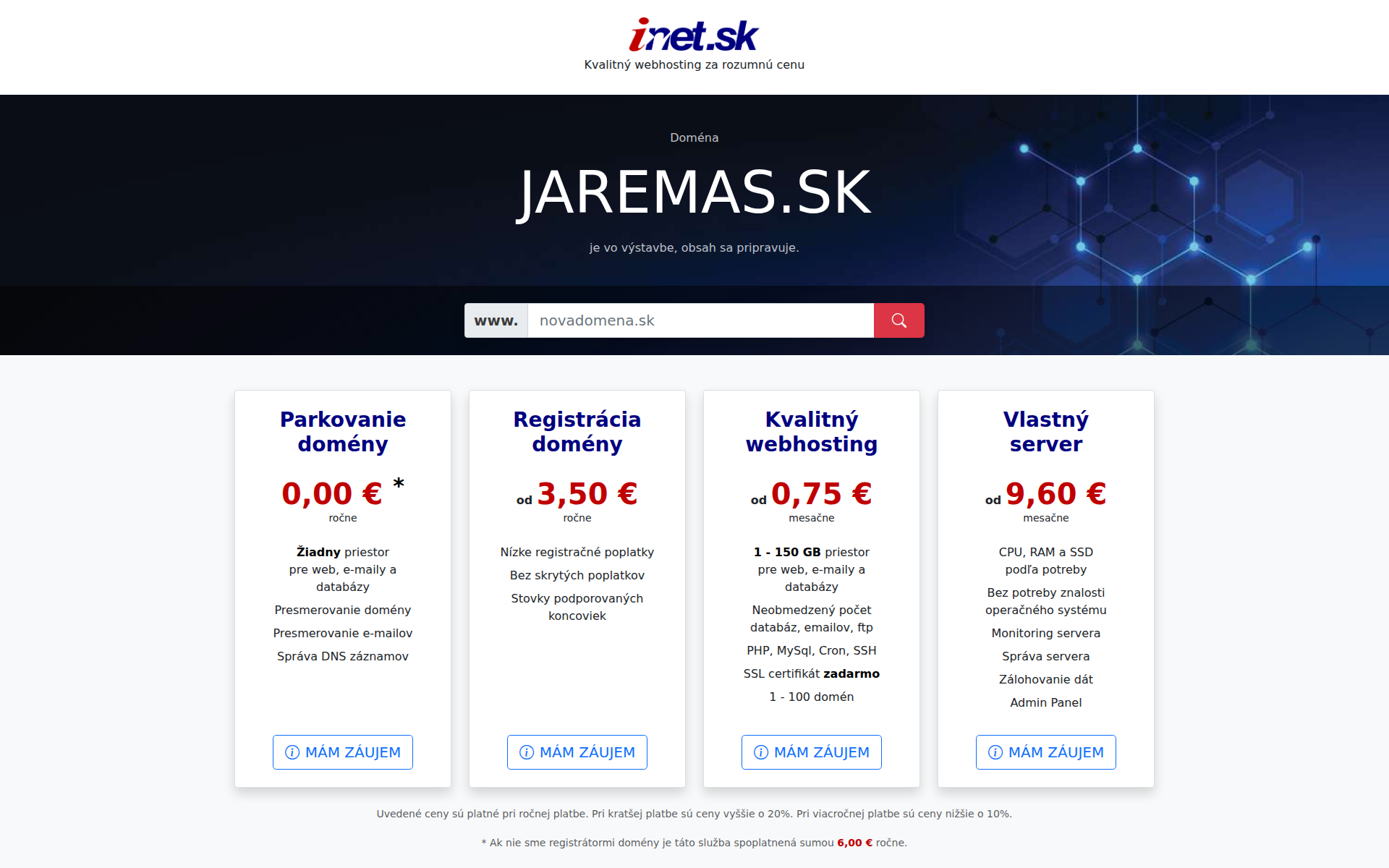 Náhľad webu jaremas.sk