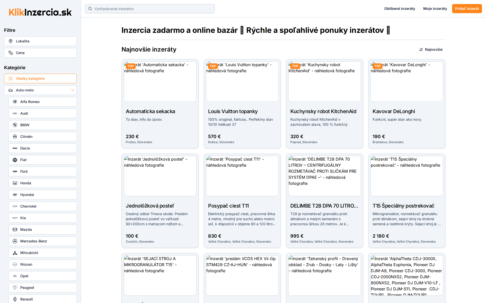Náhľad webu klikinzercia.sk