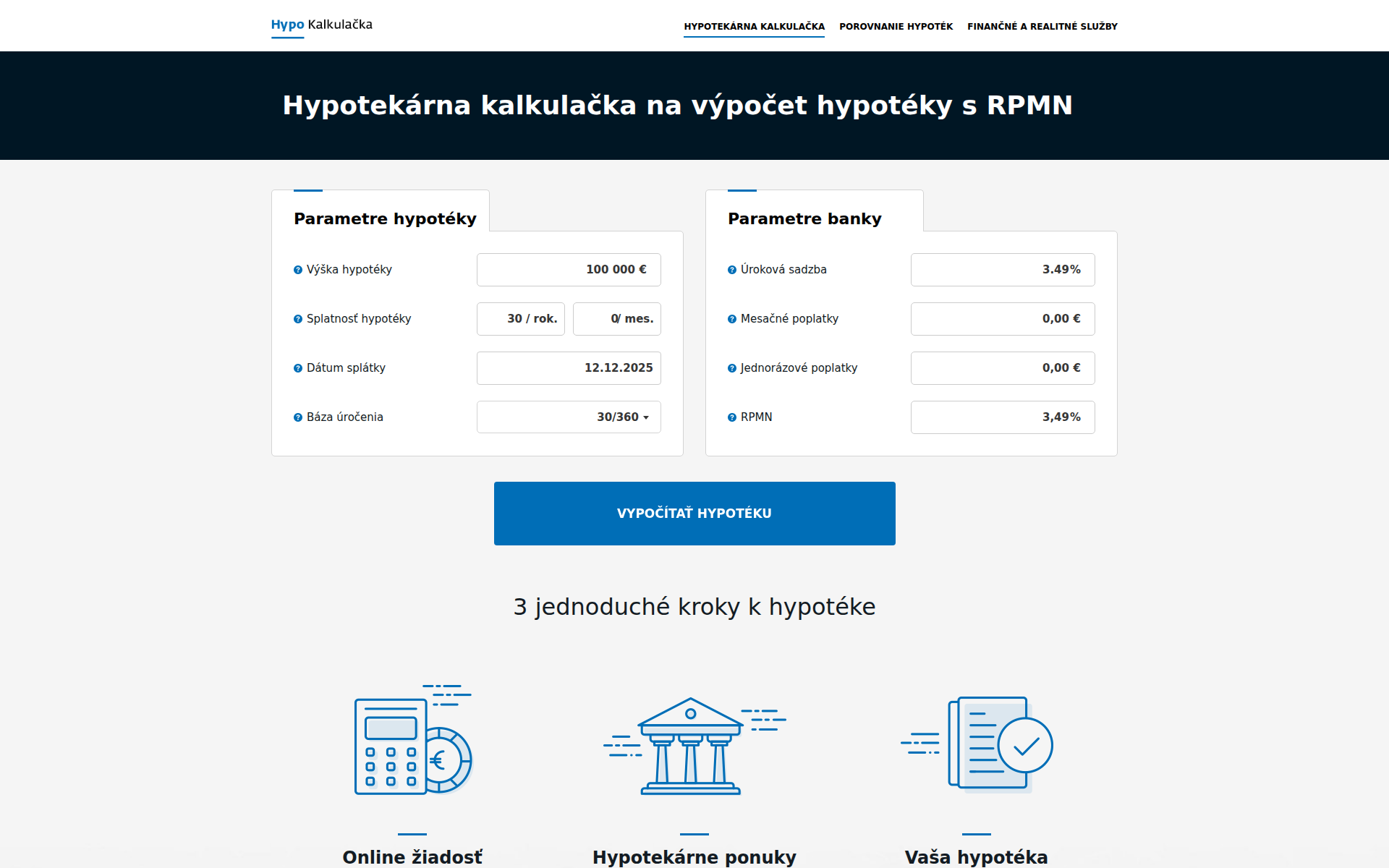 Náhľad webu loancalculator.sk