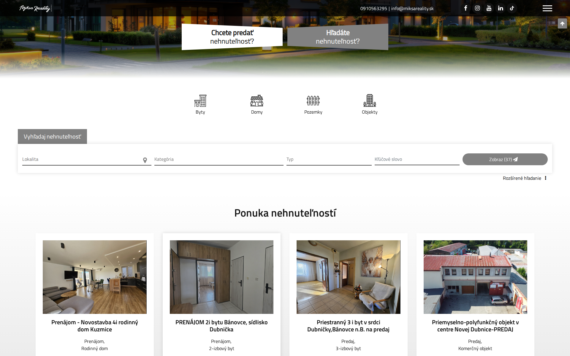 Náhľad webu miksareality.sk