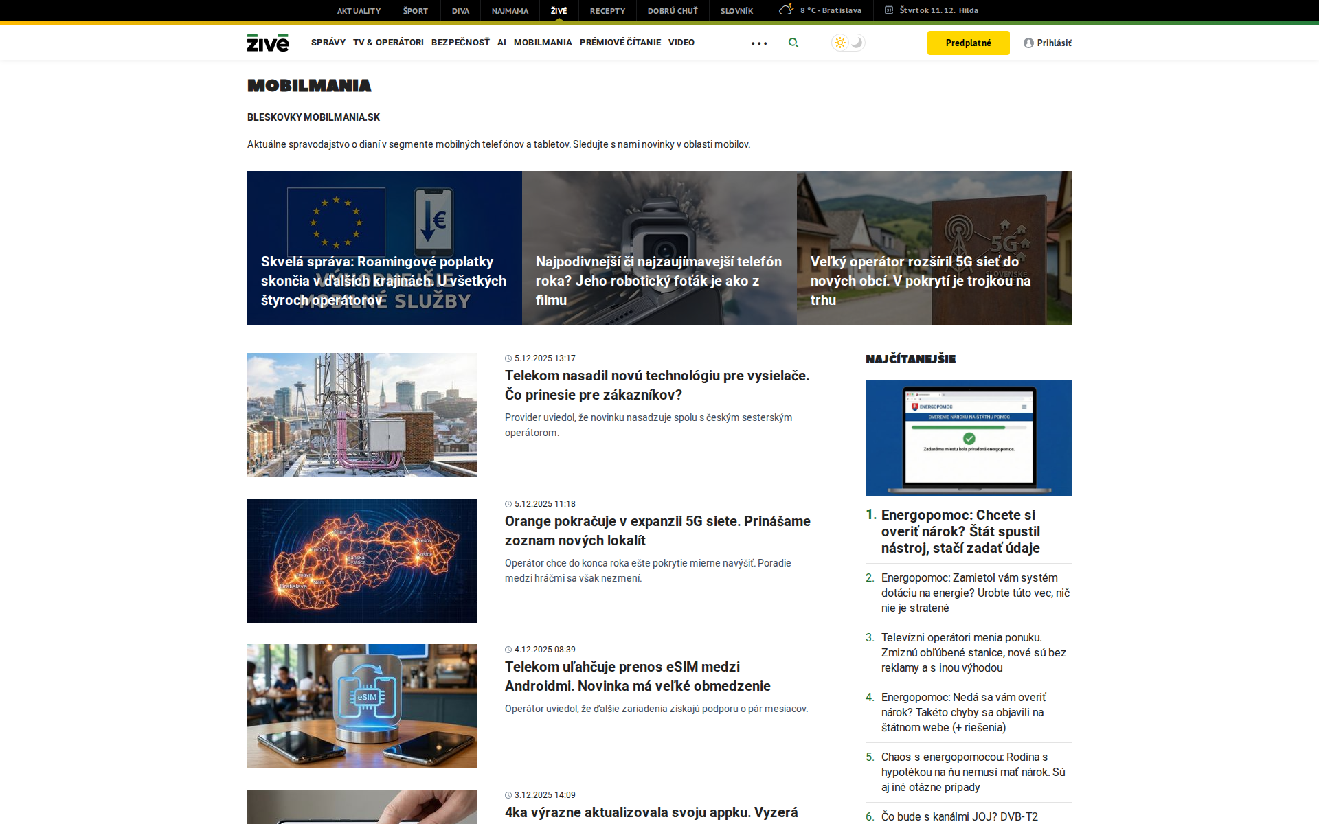 Náhľad webu mobilmania.sk