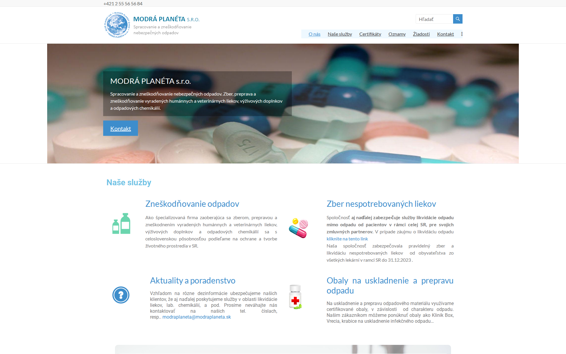 Náhľad webu modraplaneta.sk