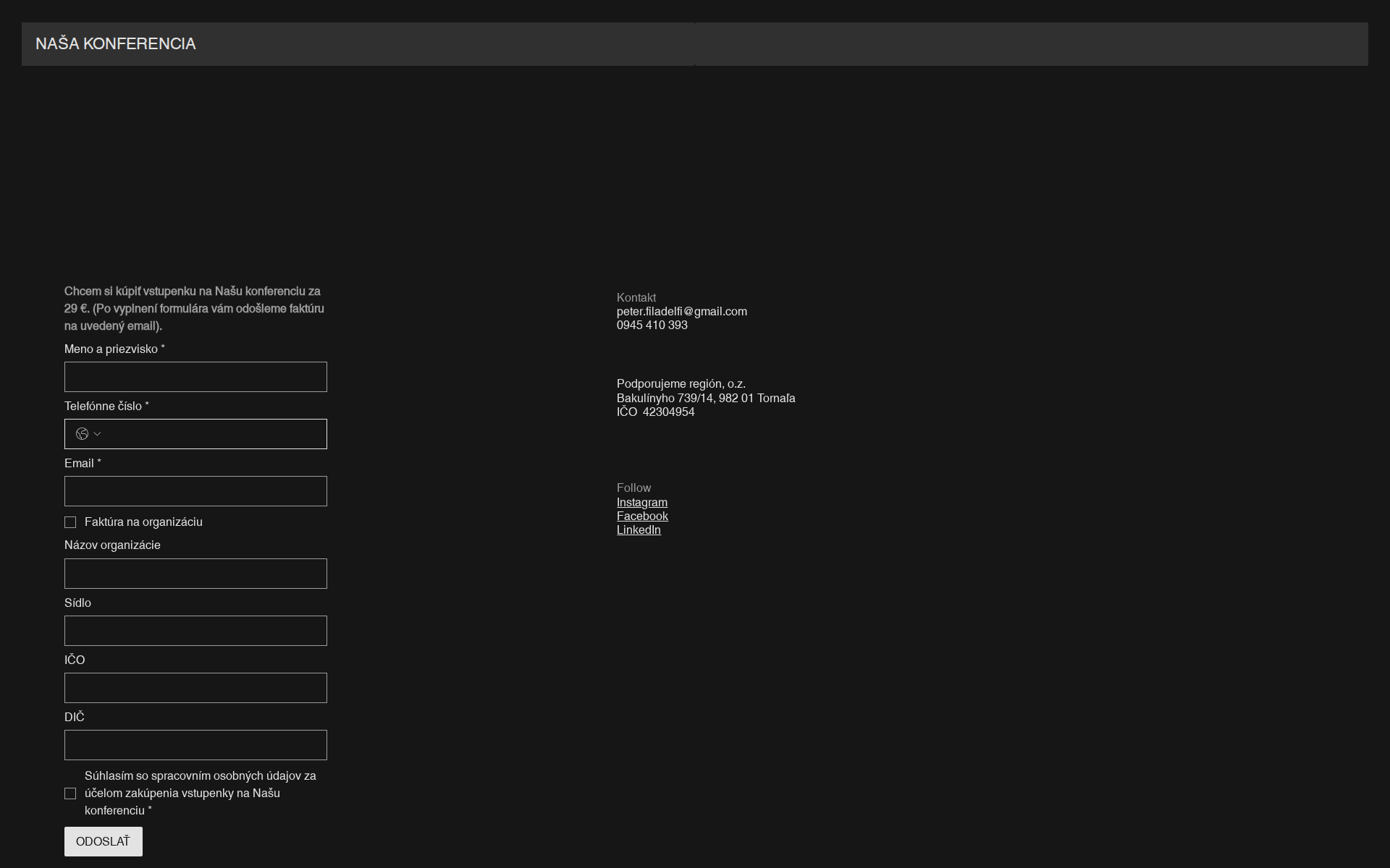 Náhľad webu nasakonferencia.sk