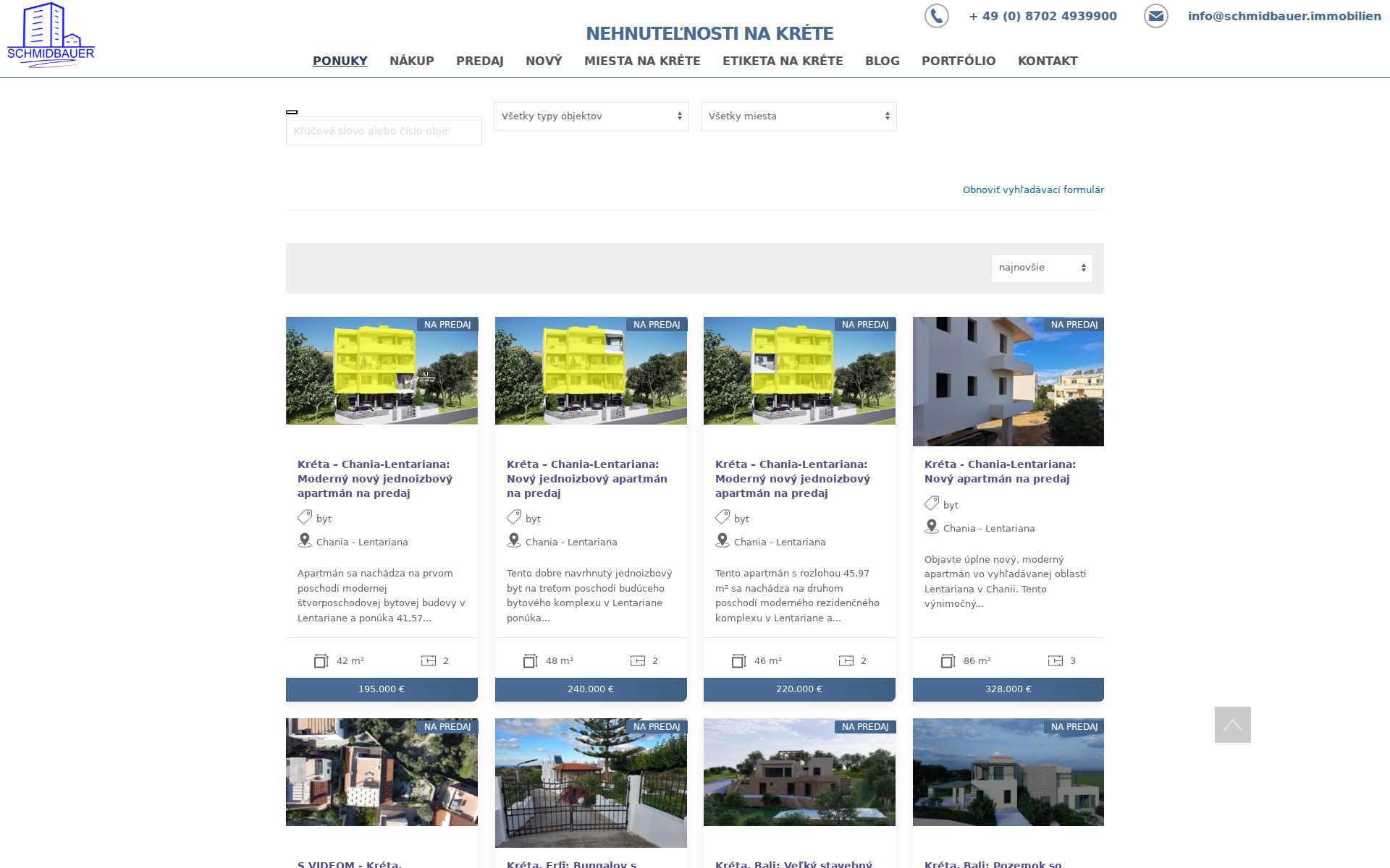 Náhľad webu nehnutelnosti-kreta.sk