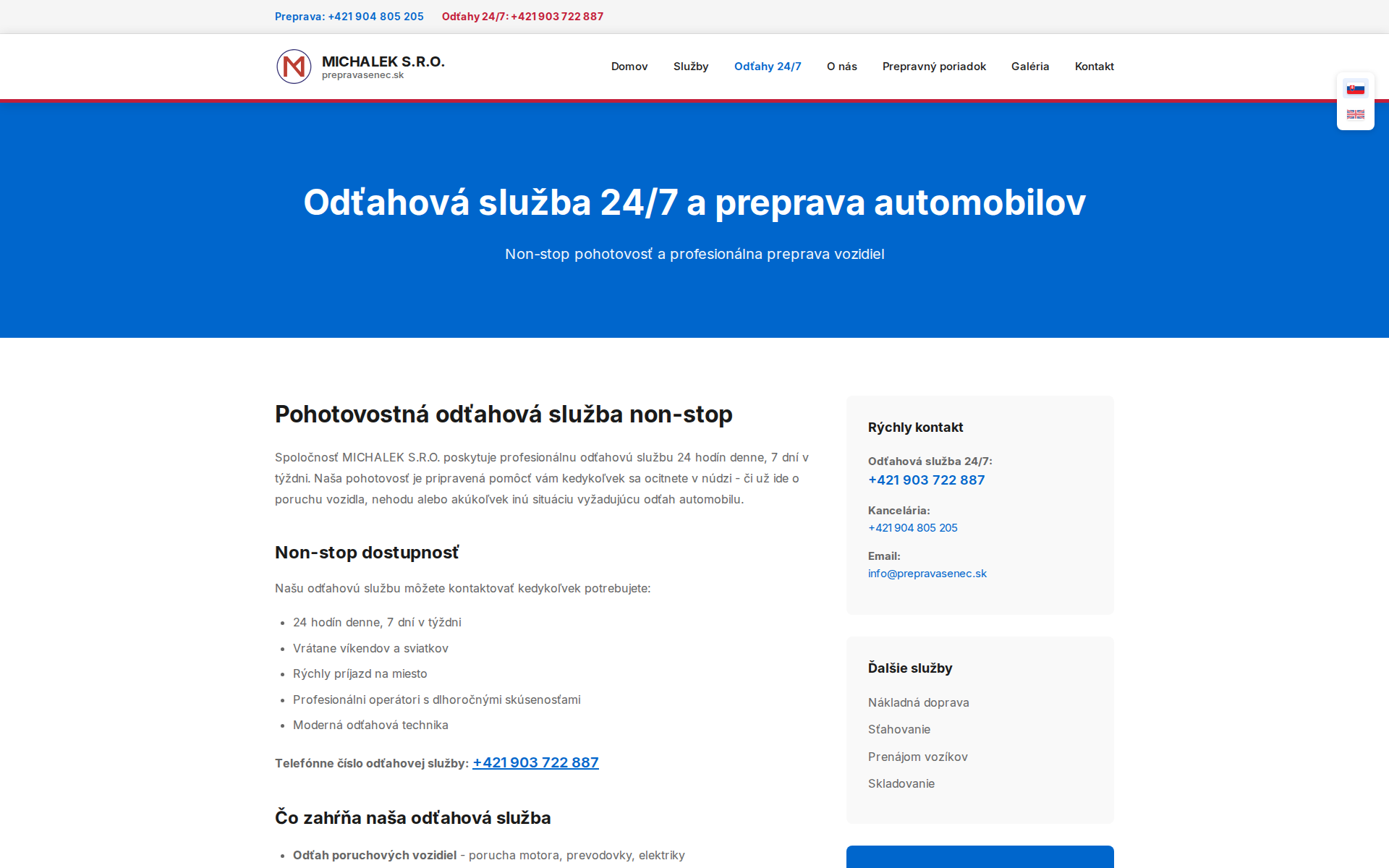 Náhľad webu odtahovasluzbasenec.sk