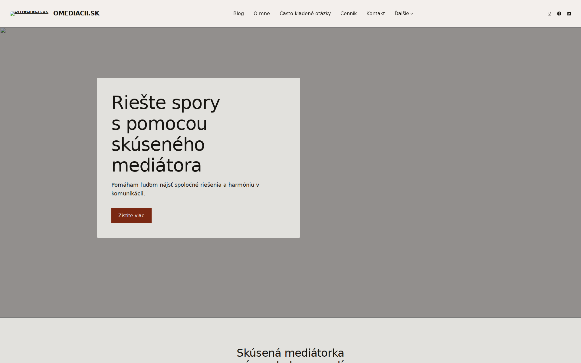 Náhľad webu omediacii.sk