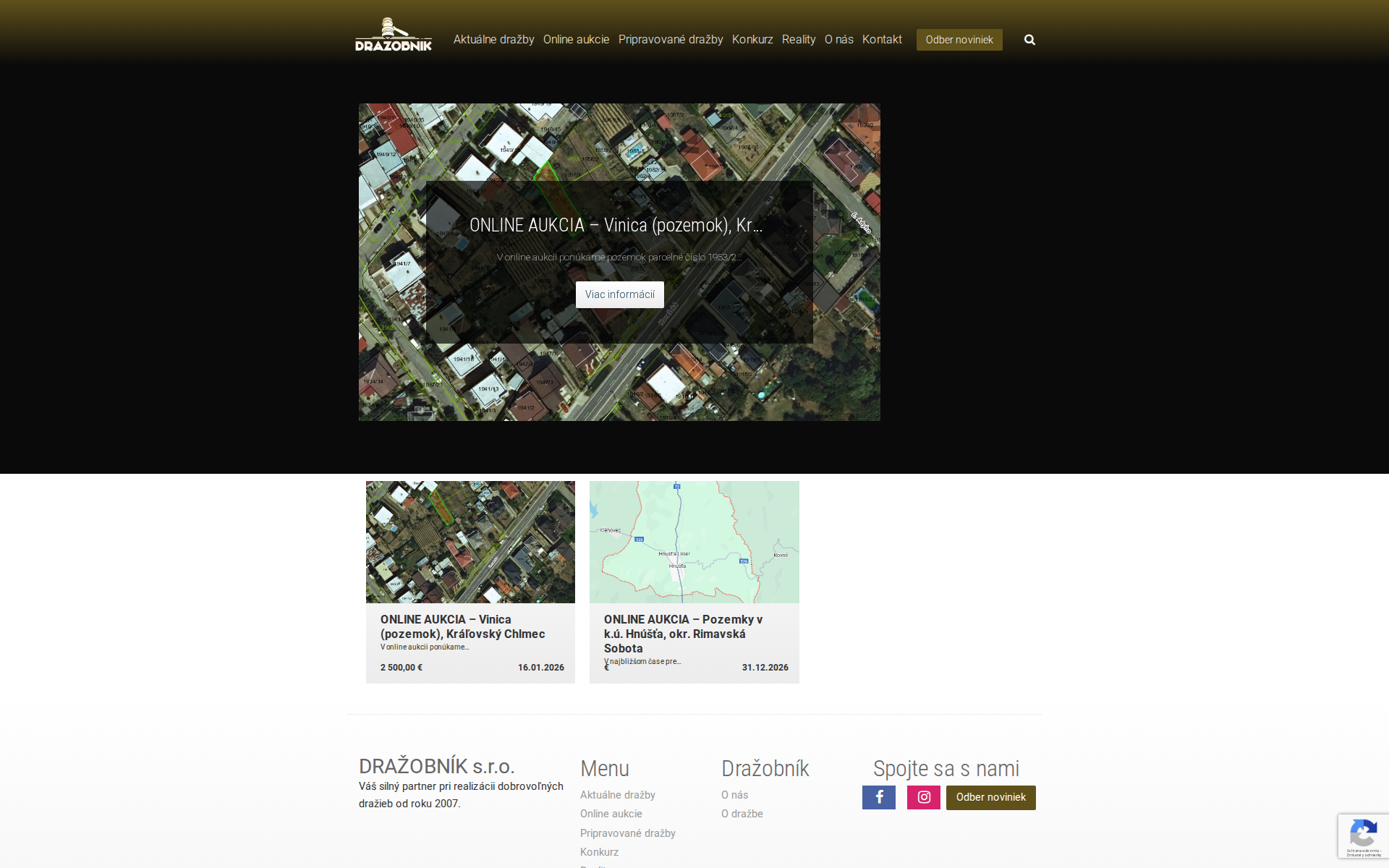 Náhľad webu onlinedrazby.sk