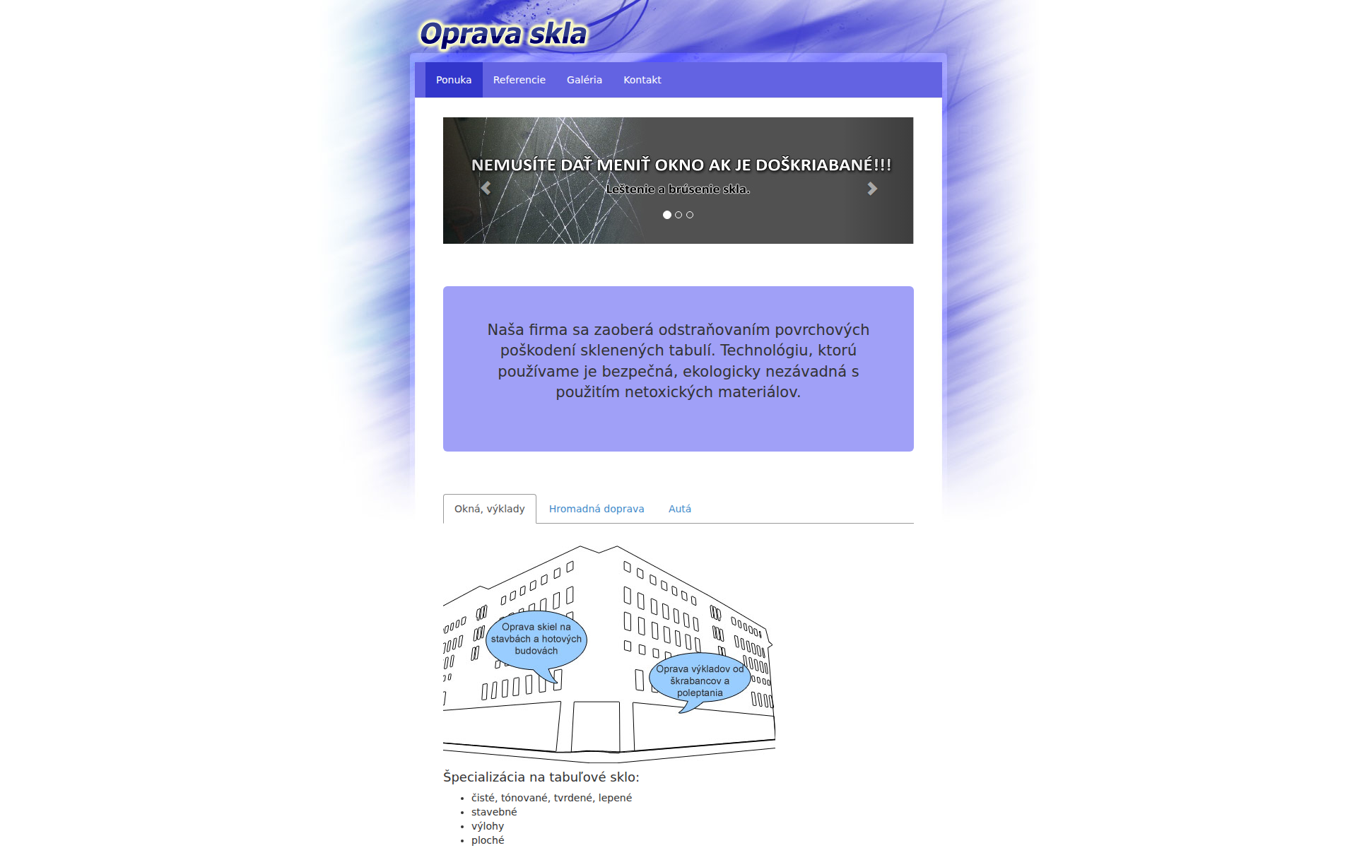 Náhľad webu opravaskla.sk
