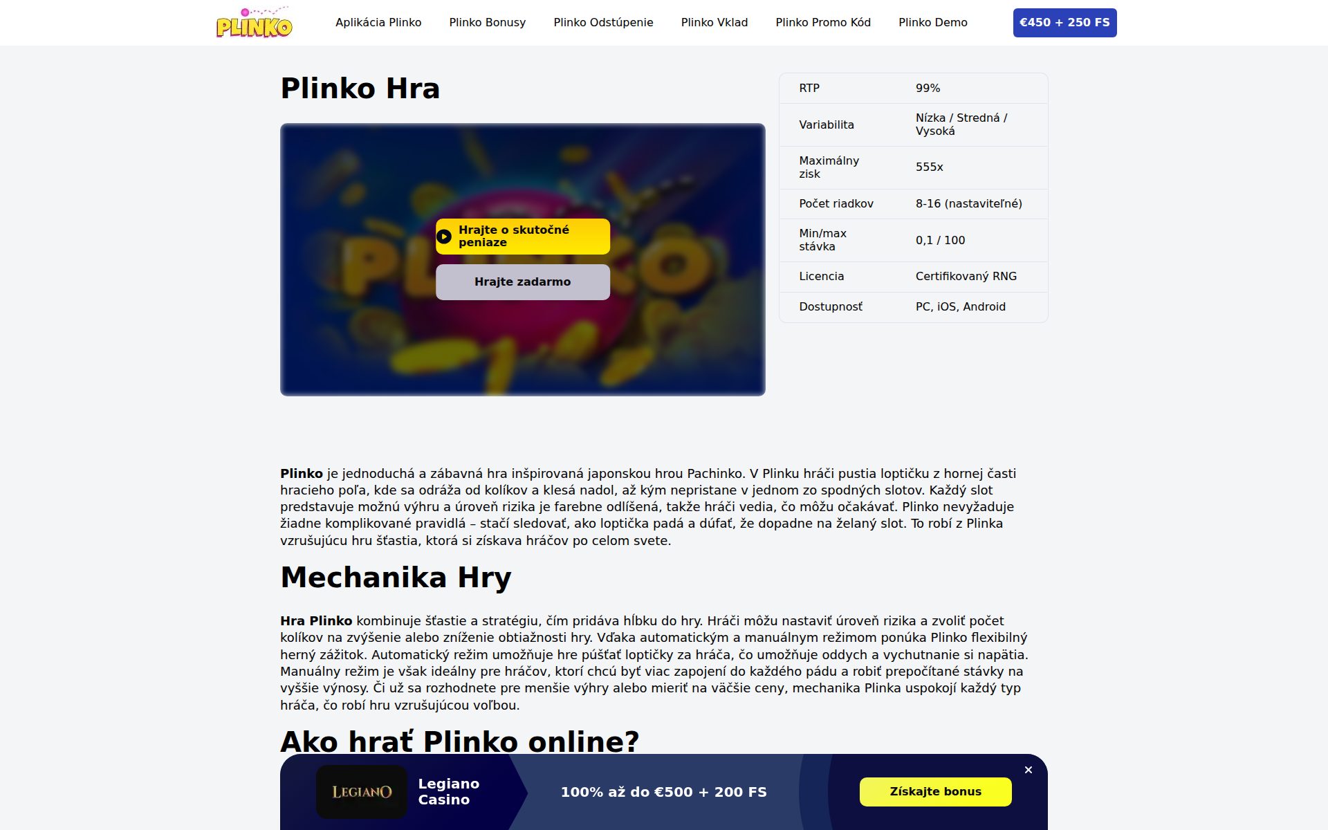 Náhľad webu plinkocasino.sk