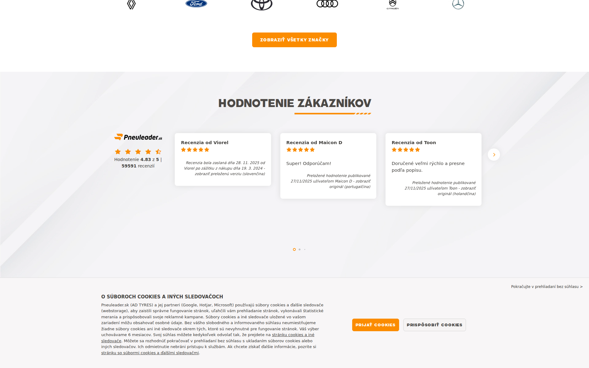 Náhľad webu pneuleader.sk