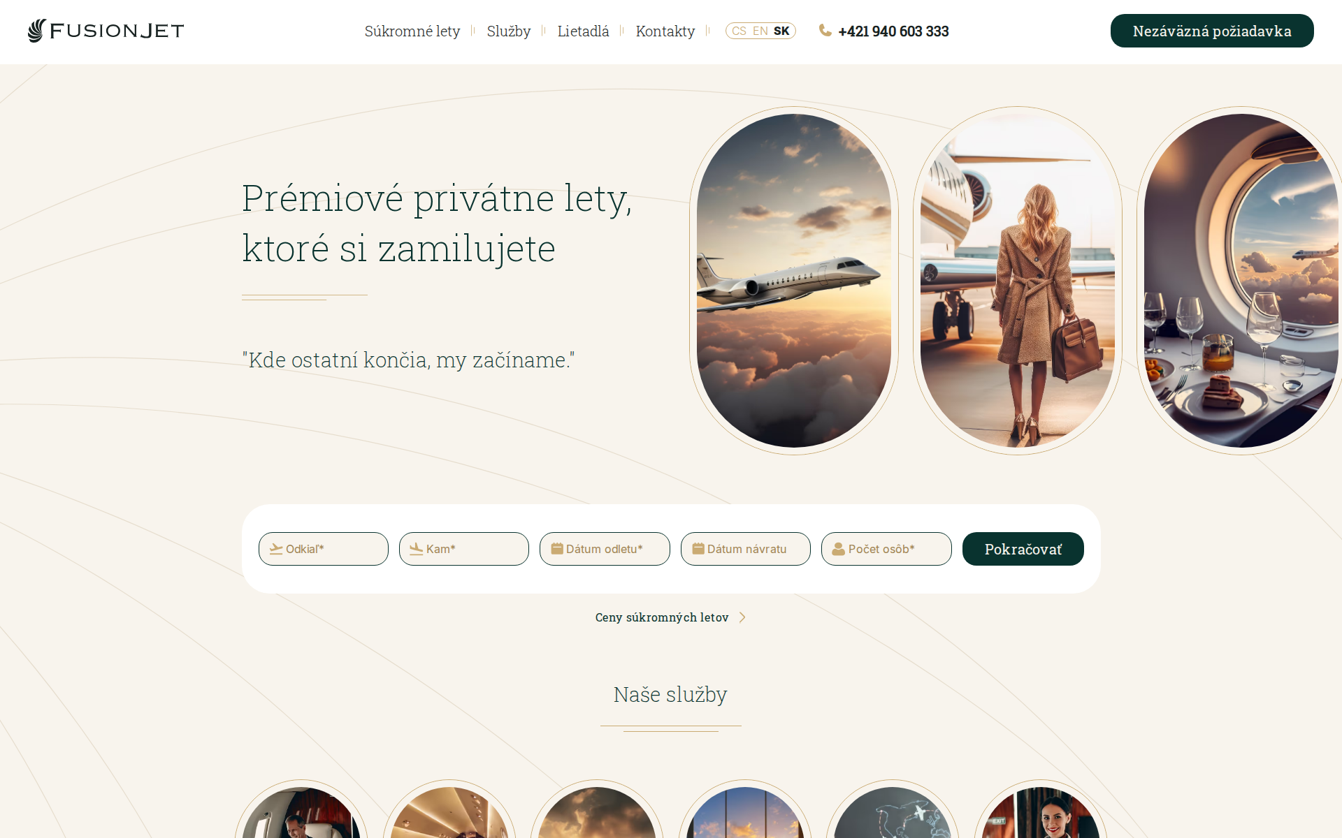 Náhľad webu privateflights.sk