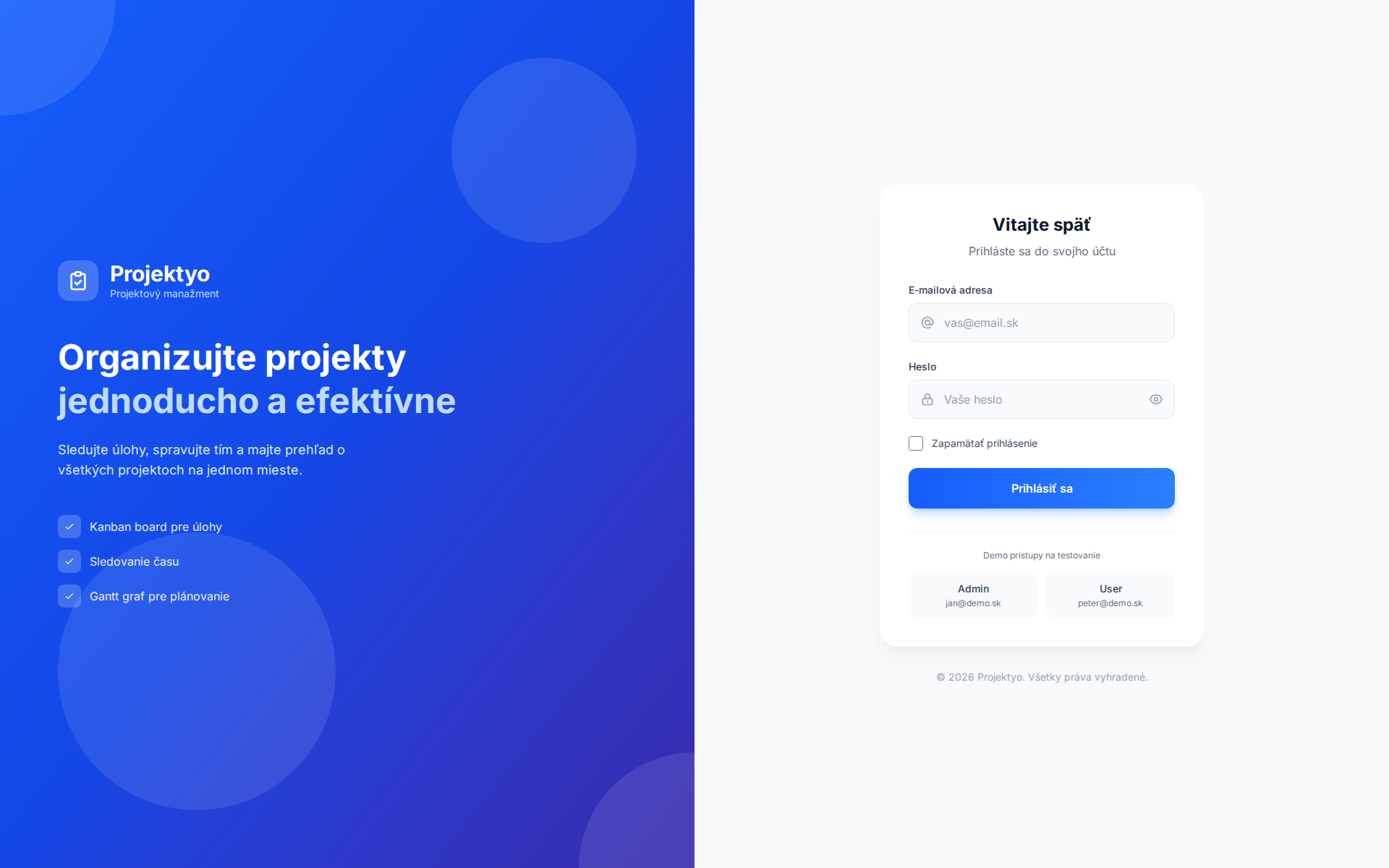 Náhľad webu projektyo.sk
