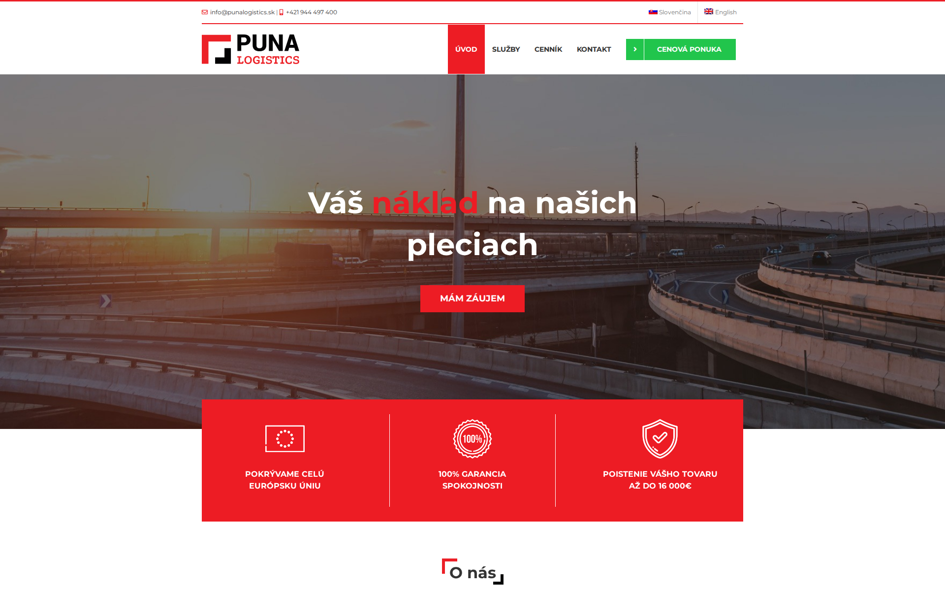 Náhľad webu punalogistics.sk
