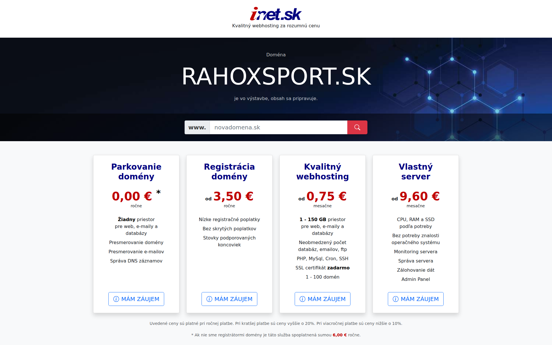 Náhľad webu rahoxsport.sk