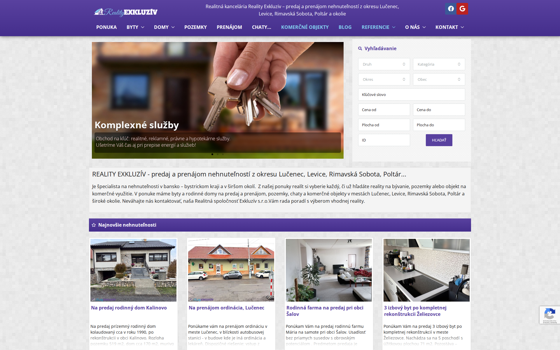 Náhľad webu realityexkluziv.sk