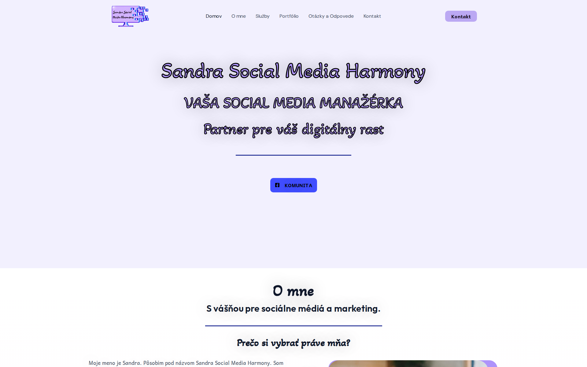 Náhľad webu sandrasocialmediaharmony.sk