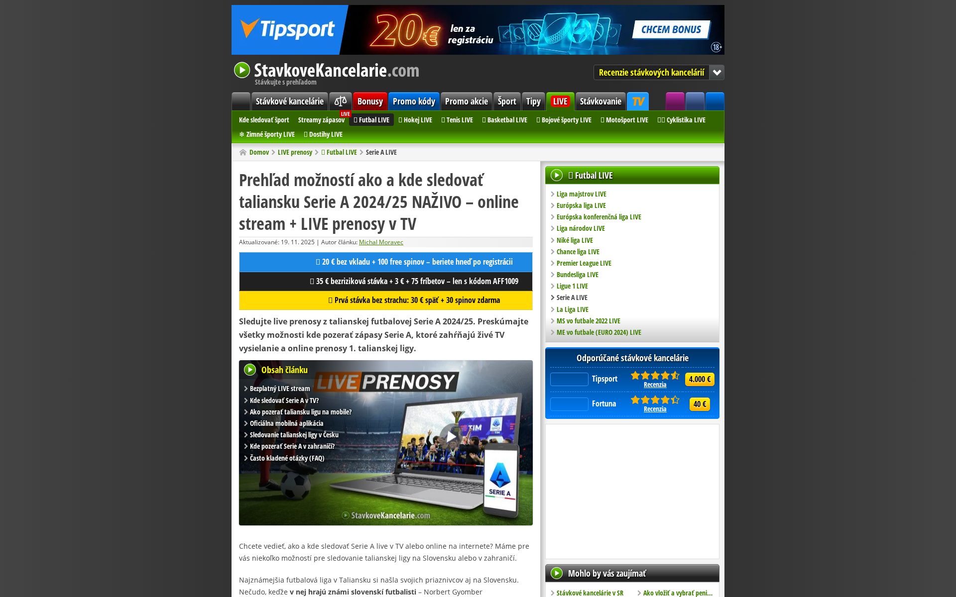 Náhľad webu seriea.sk