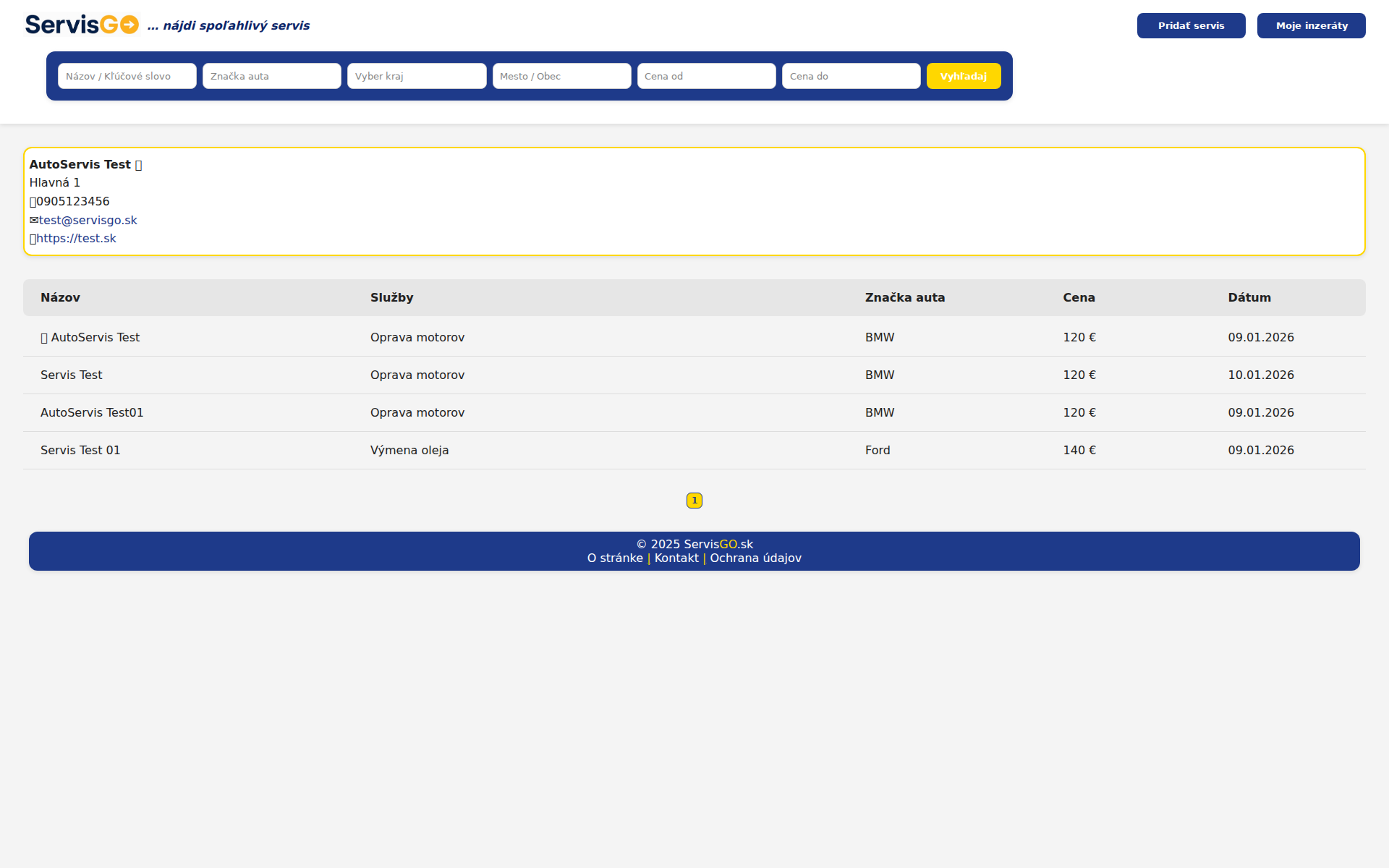 Náhľad webu servisgo.sk