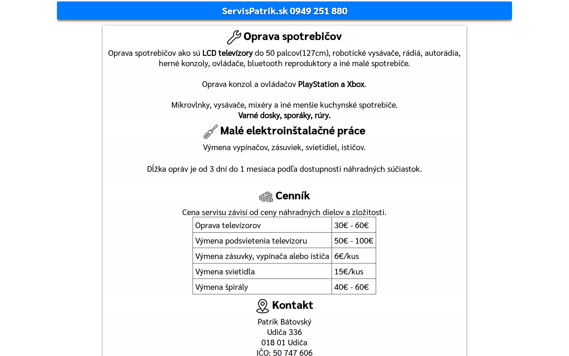 Náhľad webu servispatrik.sk