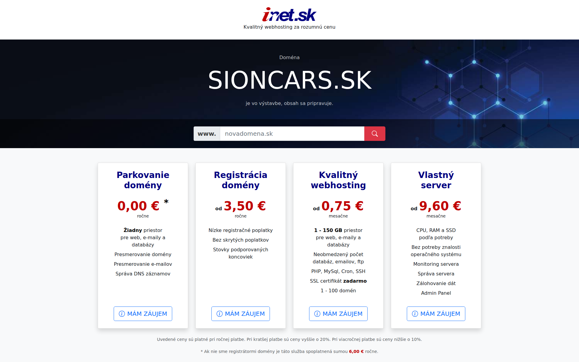 Náhľad webu sioncars.sk