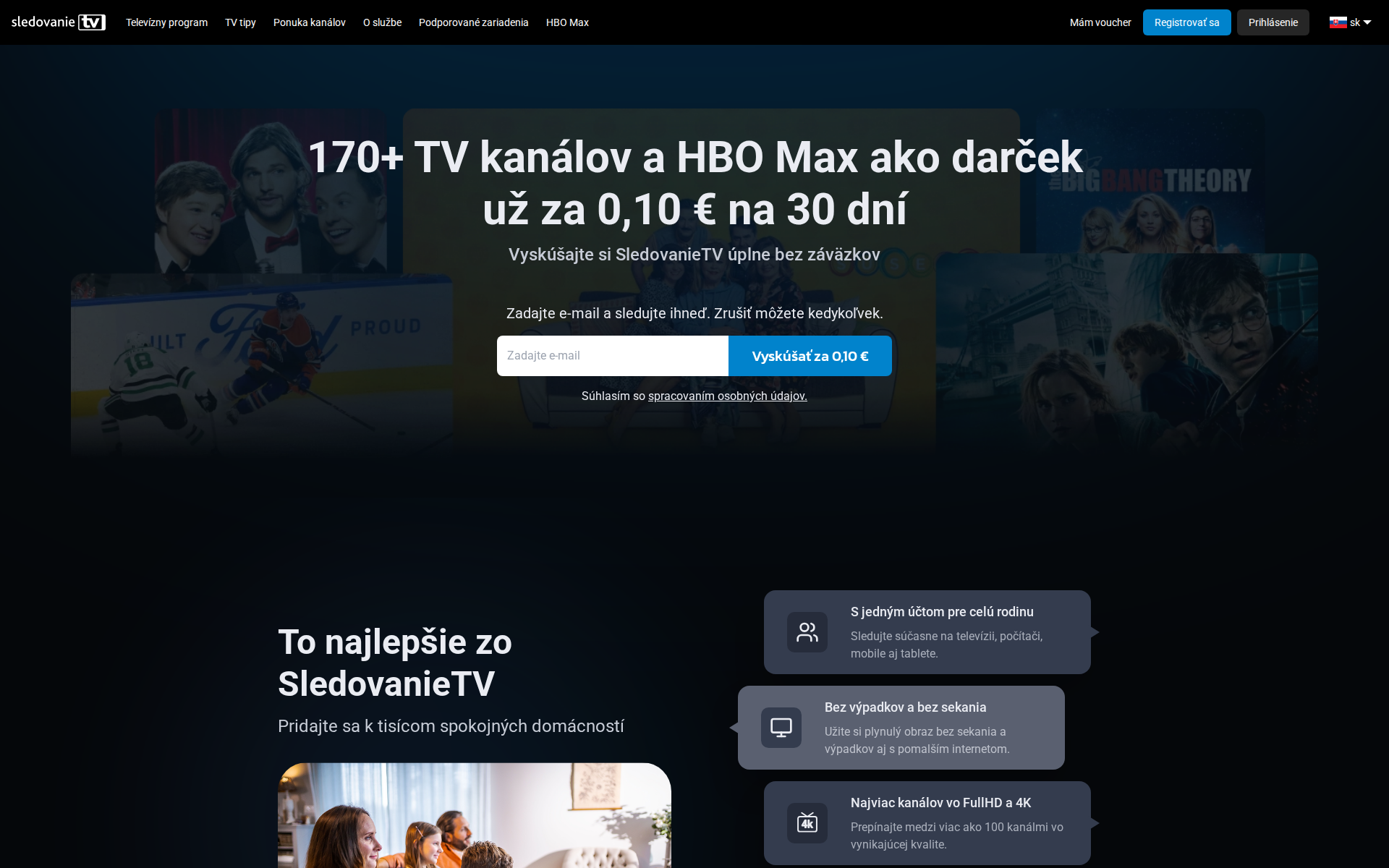 Náhľad webu sledovanietelky.sk