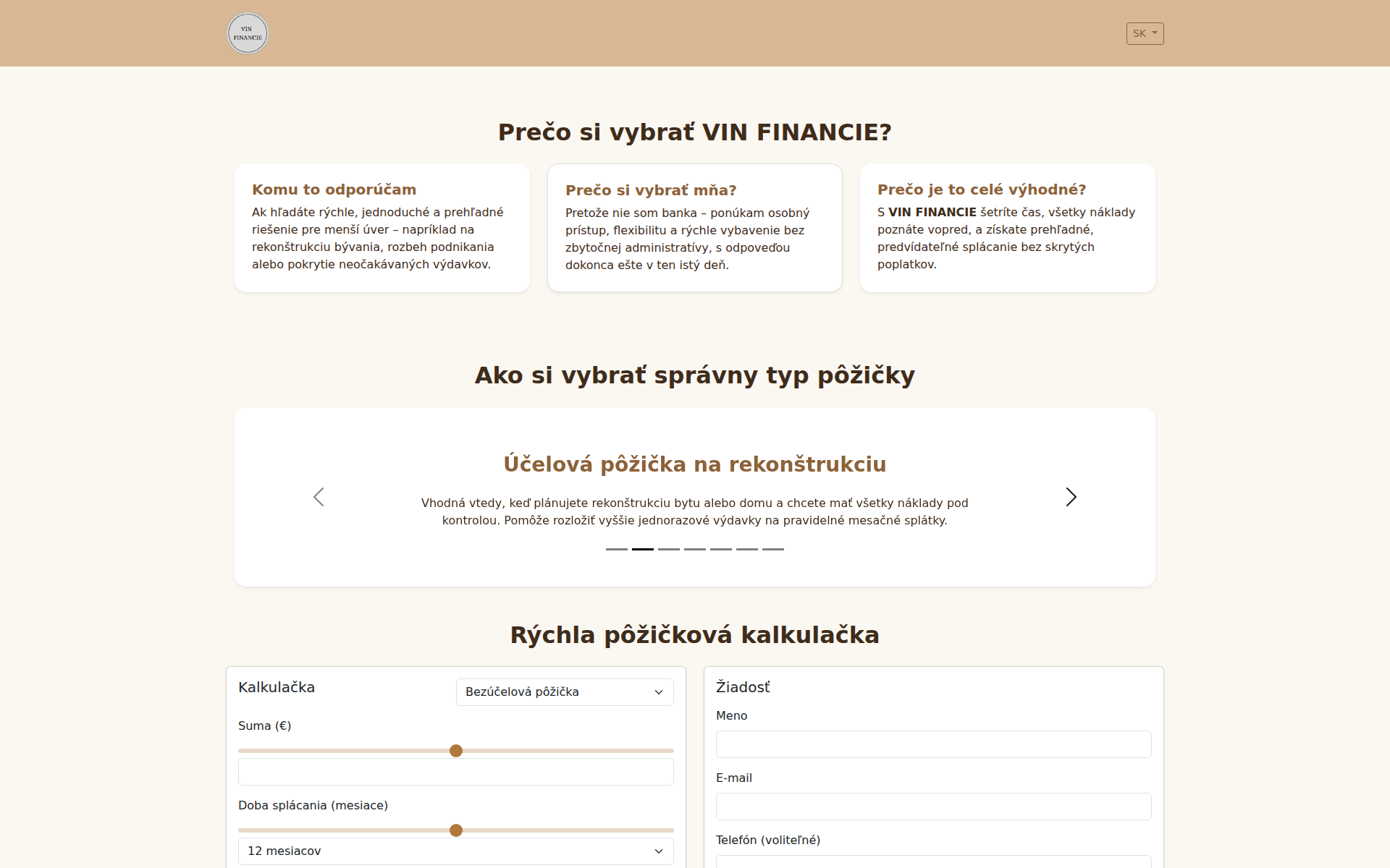 Náhľad webu vinfinancie.sk