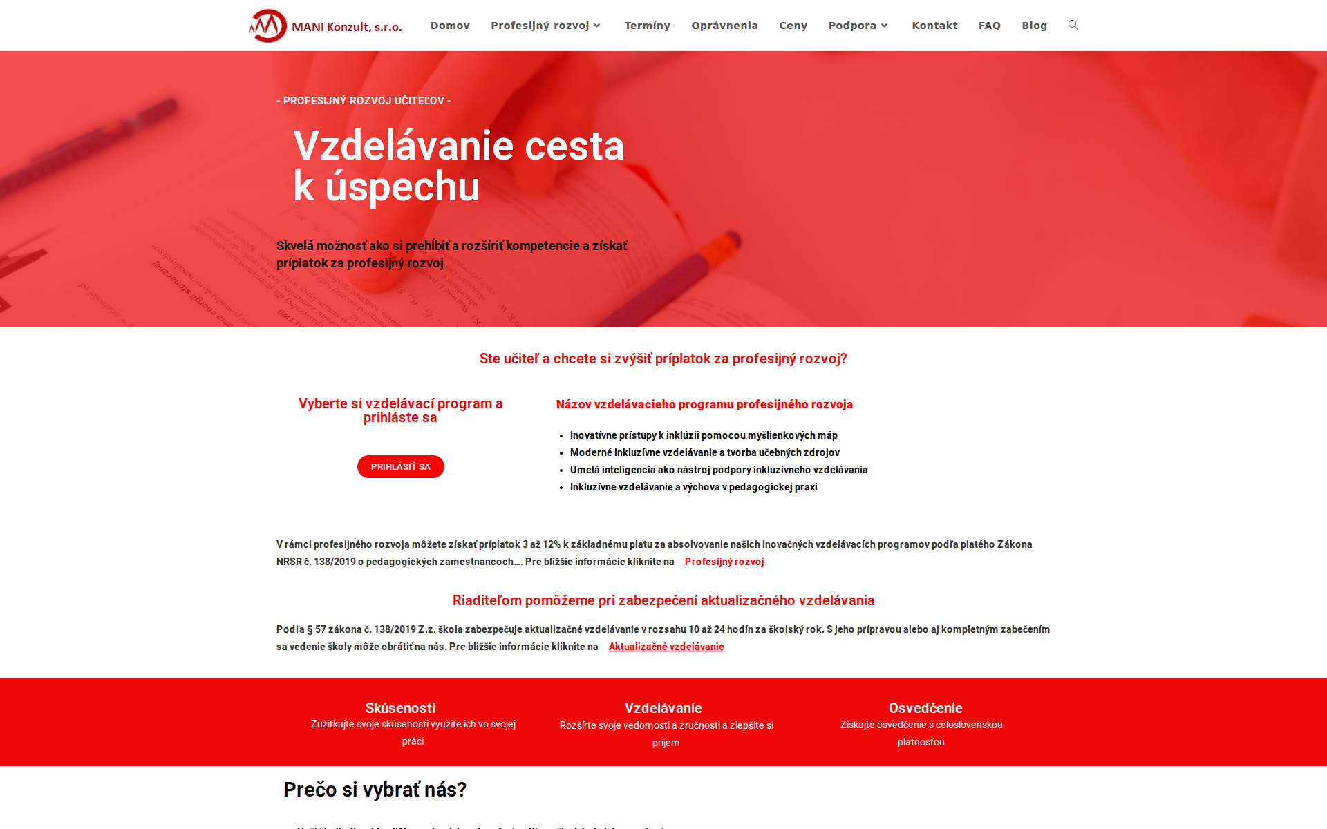 Náhľad webu vzdelavatsa.sk