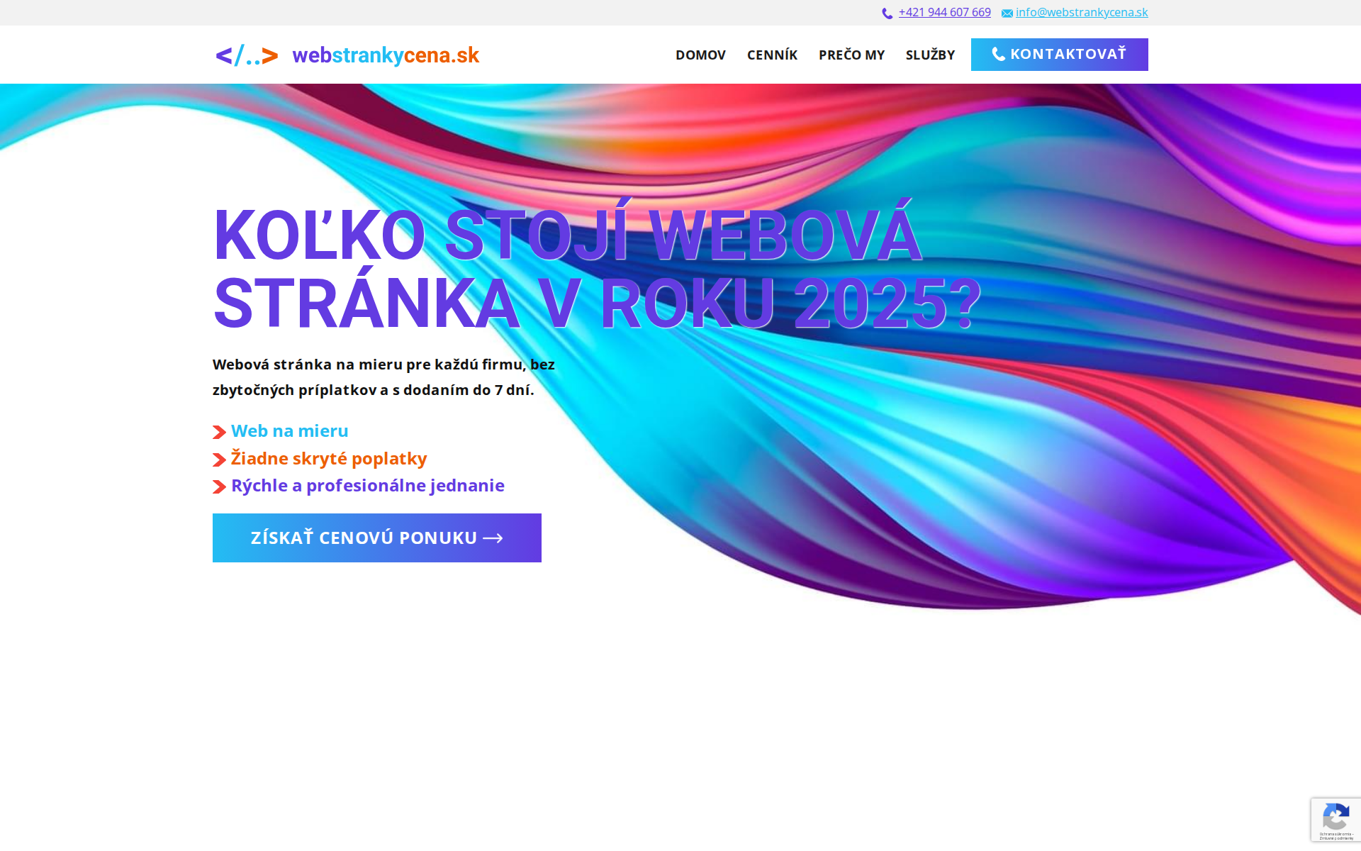 Náhľad webu webstrankycena.sk