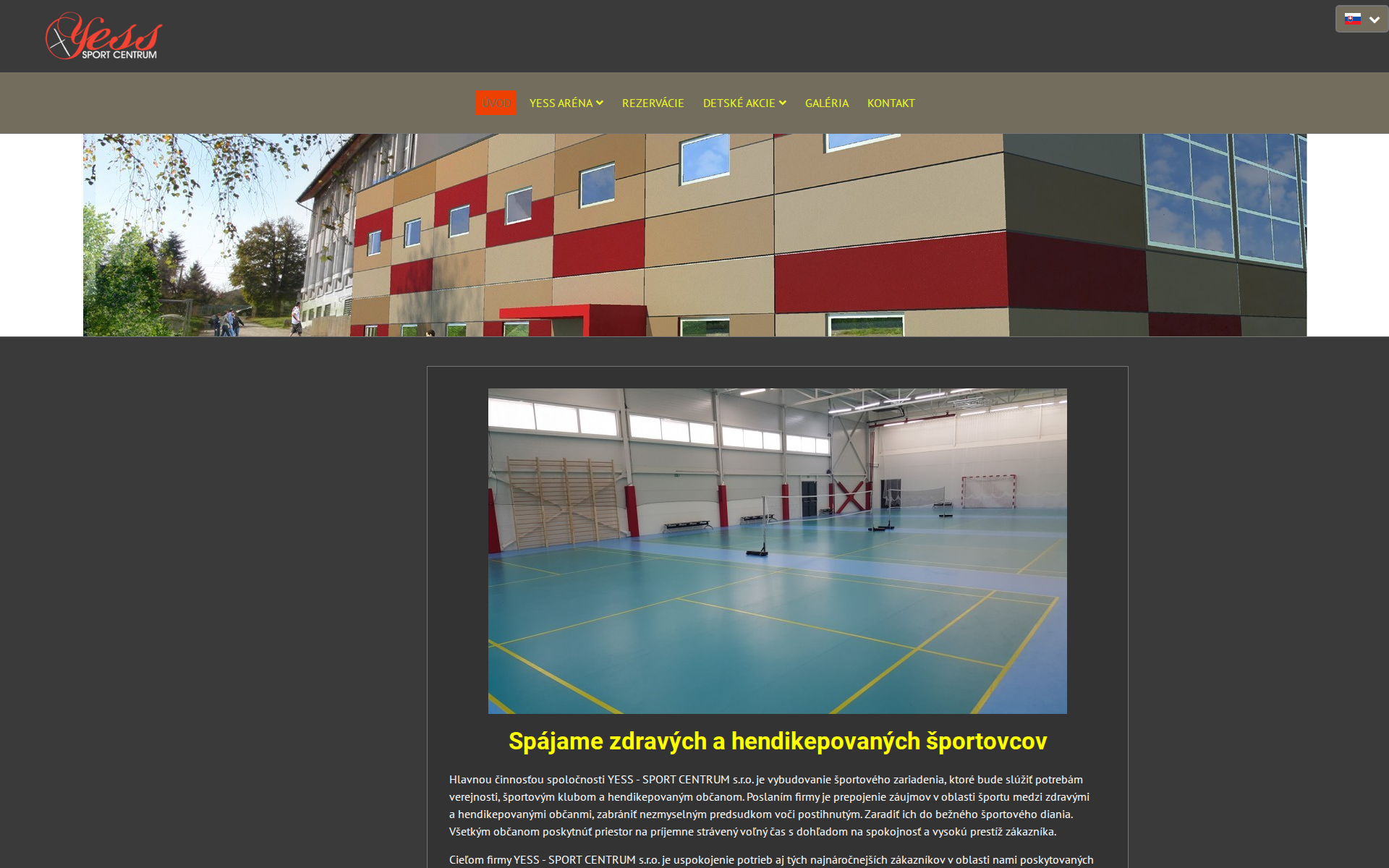 Náhľad webu yess-sportcentrum.sk