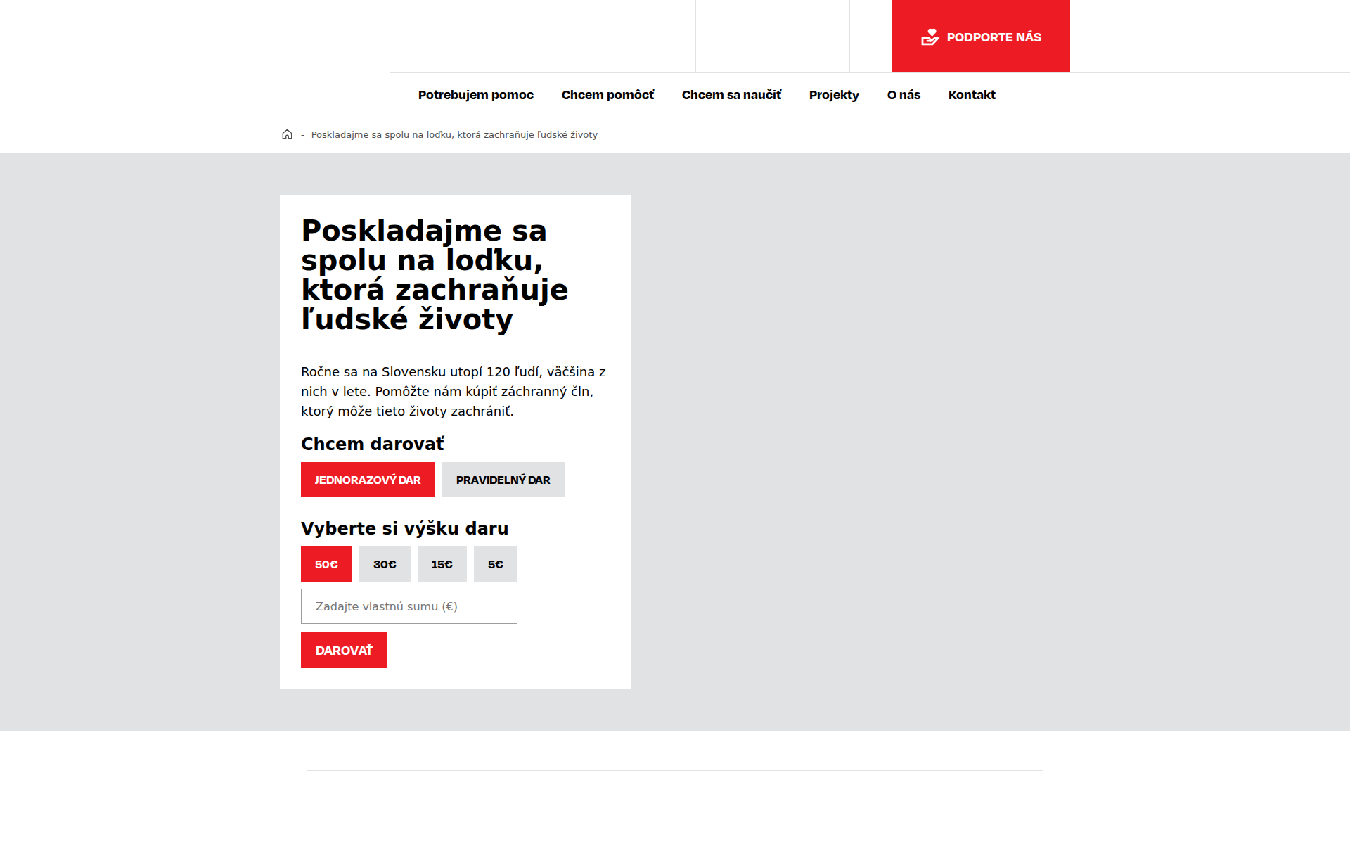 Náhľad webu zachrannalodka.sk